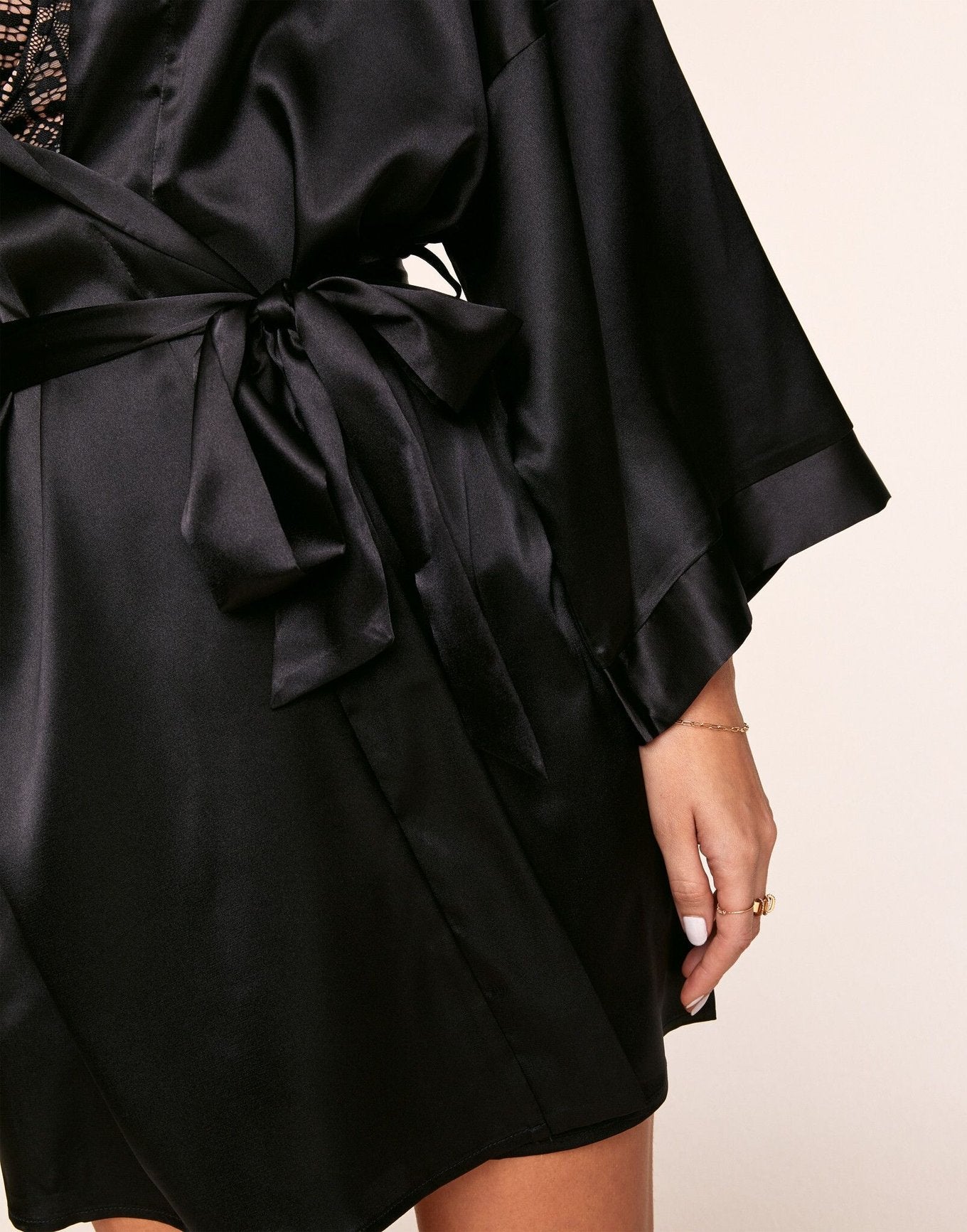 Adore Me Romina Kimono Robe in color Jet Black and shape robe