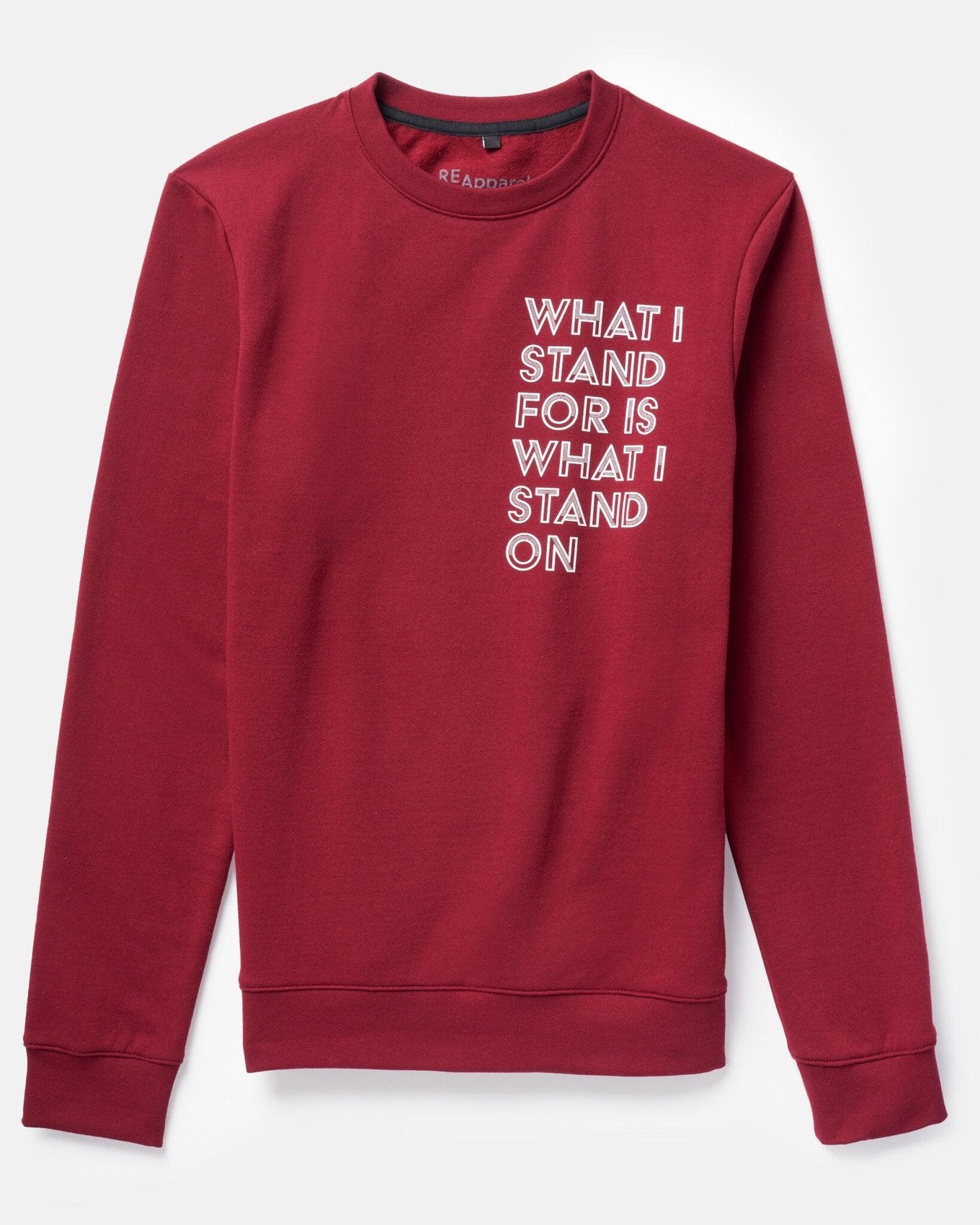 ReApparel Stand Crew Neck . in color Garnet and shape long sleeve