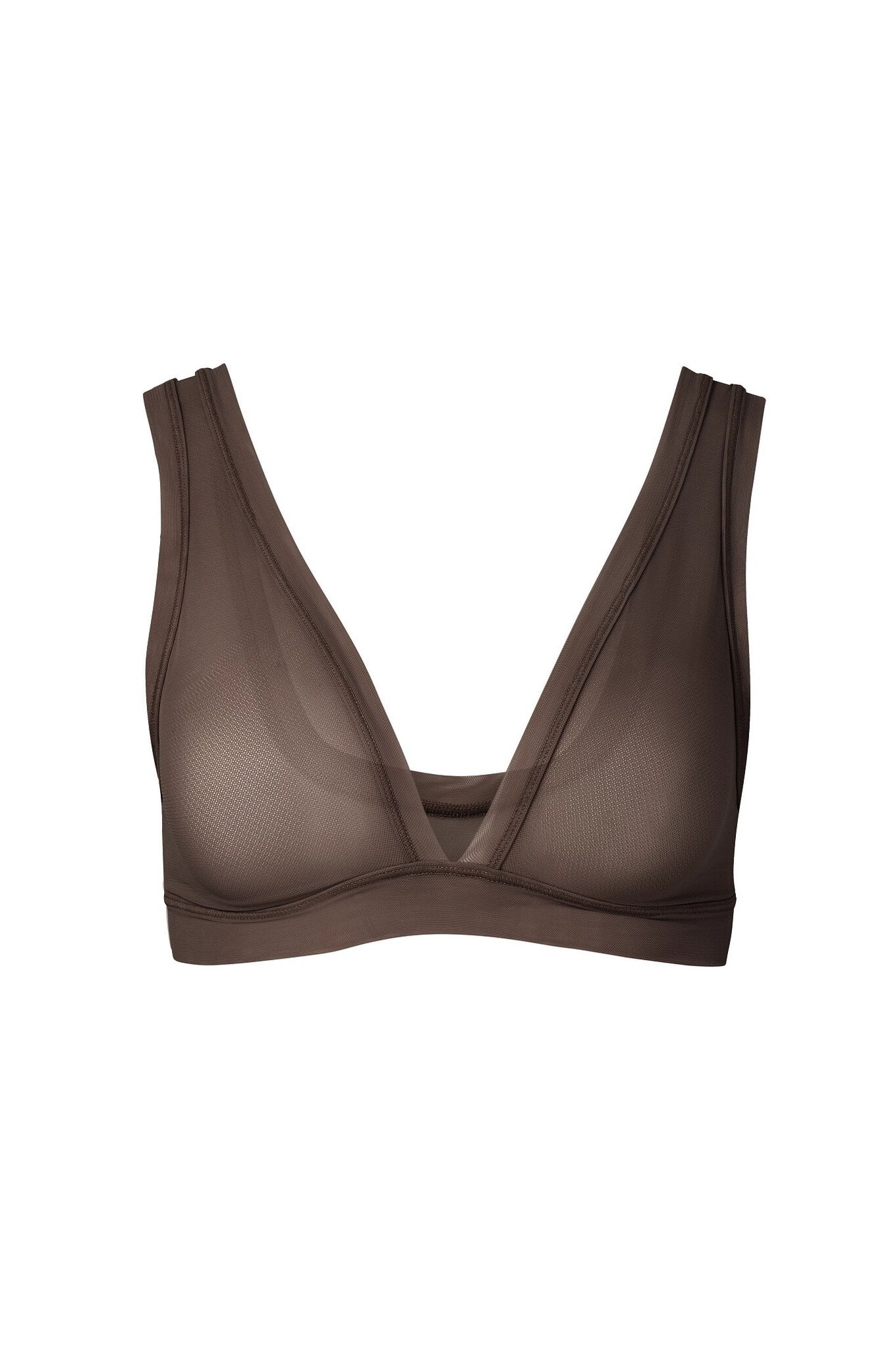 nueskin Italia Mesh Wireless Triangle Bralette in color Deep Taupe and shape triangle