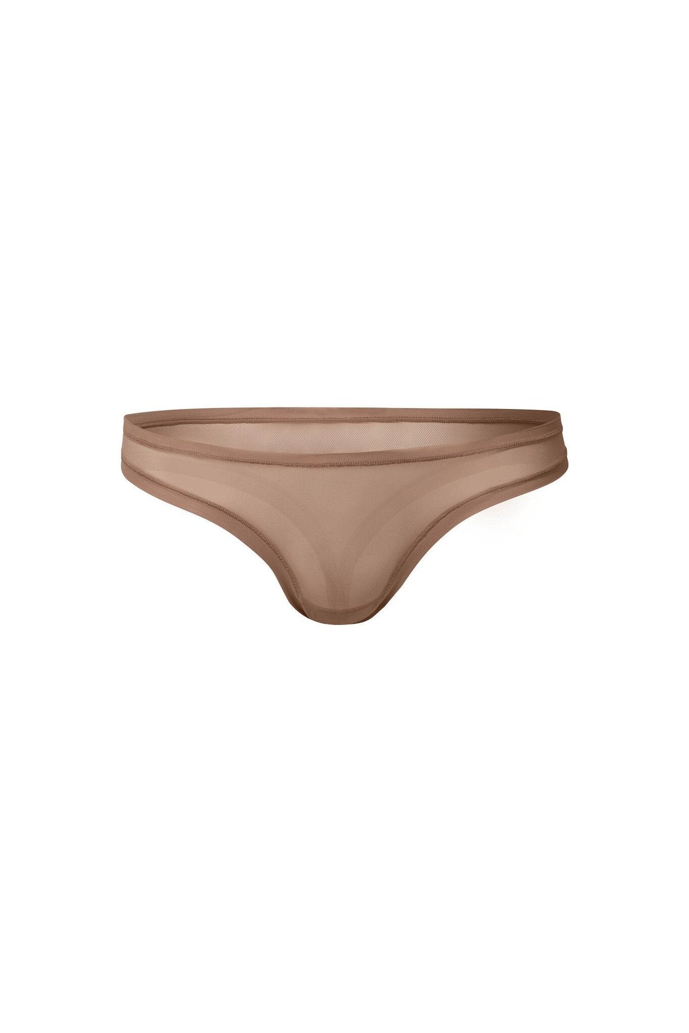 nueskin Bonnie Mesh Low-Rise Thong in color Beaver Fur and shape thong