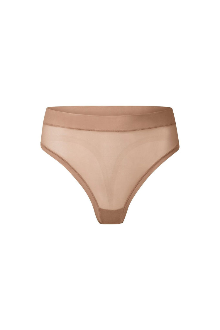 nueskin Carey Mesh Mid-Rise Thong in color Macaroon and shape thong