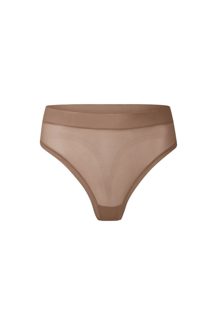 nueskin Carey Mesh Mid-Rise Thong in color Beaver Fur and shape thong