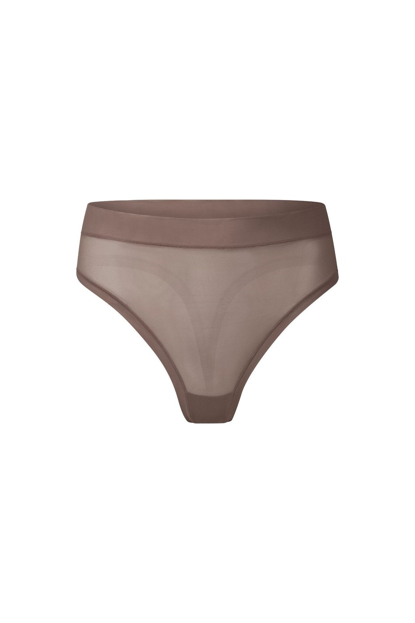 nueskin Carey Mesh Mid-Rise Thong in color Deep Taupe and shape thong