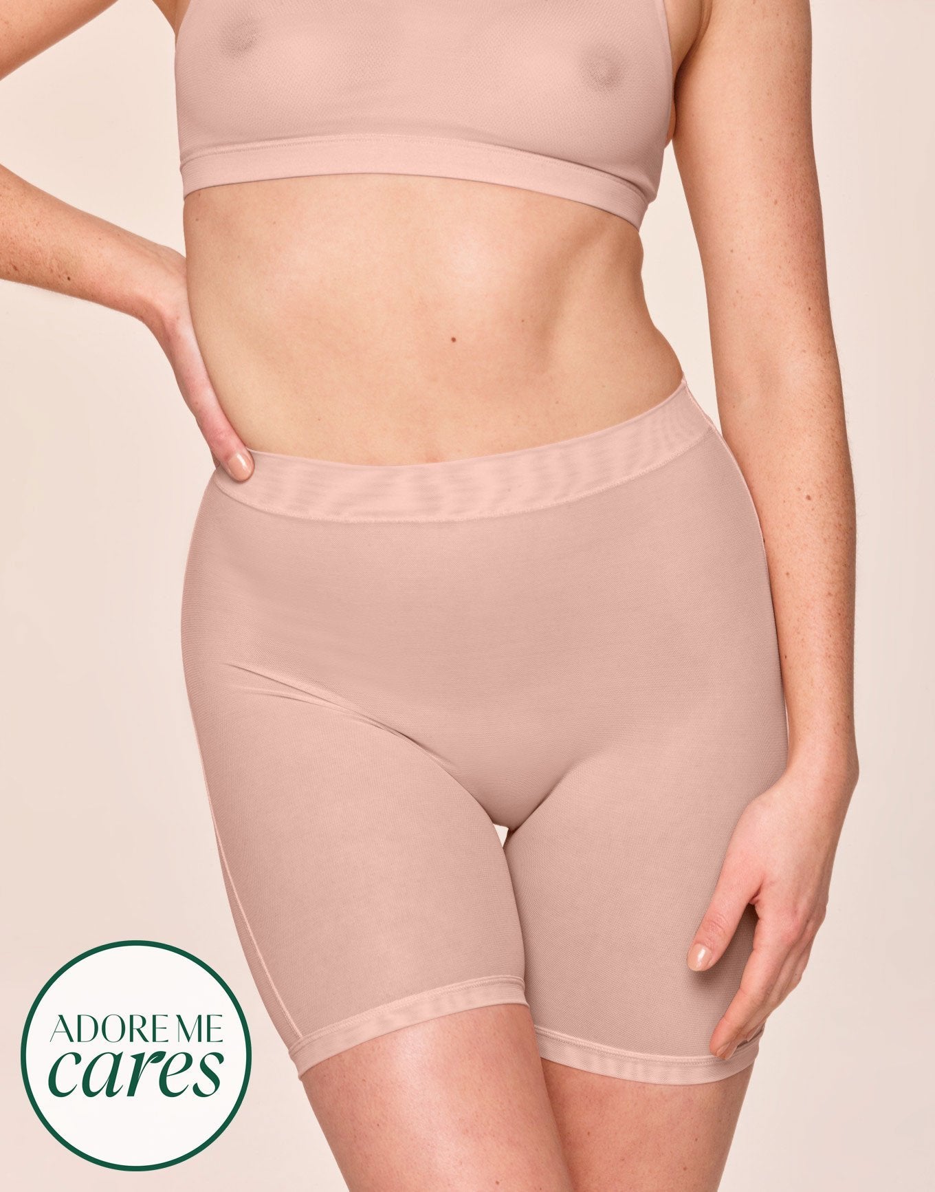 nueskin Dina Mesh High-Rise Shortie in color Rose Cloud and shape shortie