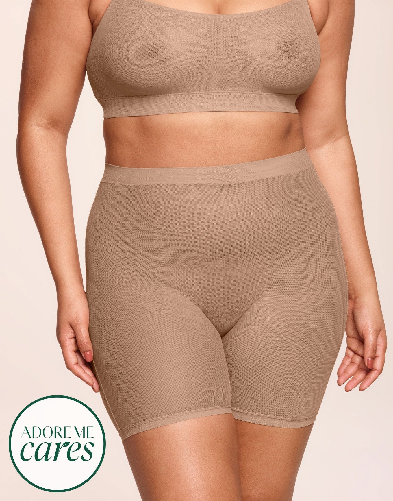 nueskin Dina Mesh High-Rise Shortie in color Macaroon and shape shortie