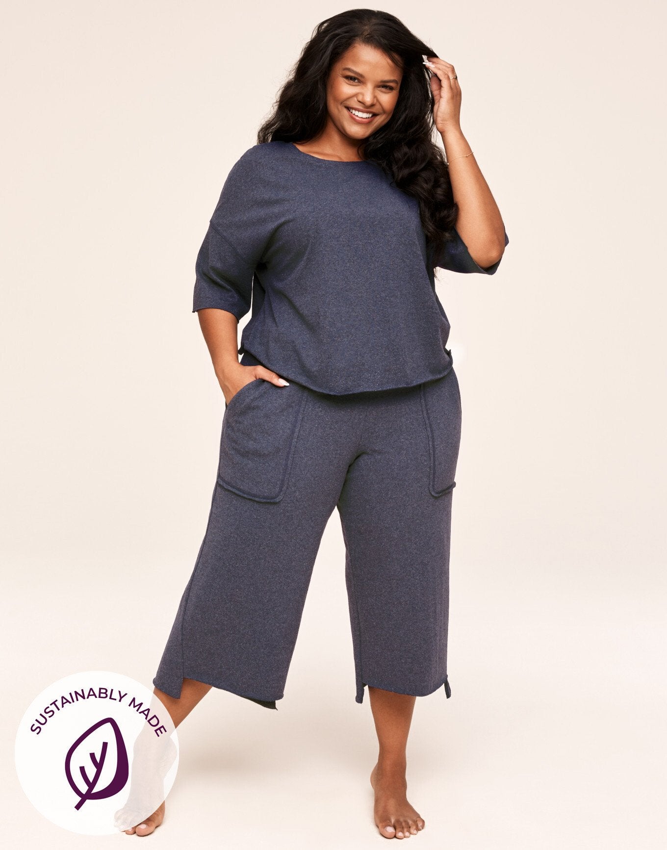 Adore Me Avery T-Shirt & Sweatpant Set in color Evening Blue and shape pj