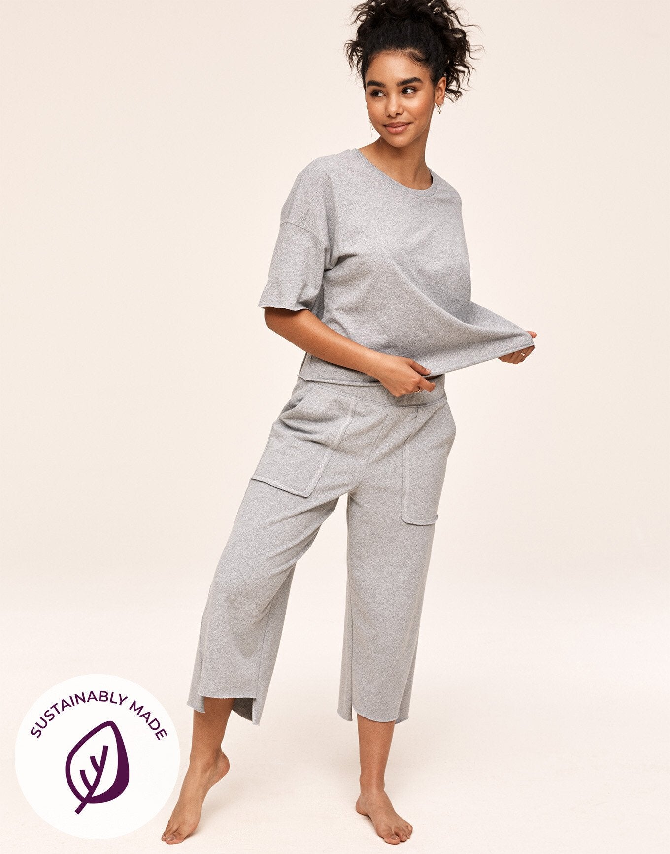 Adore Me Avery T-Shirt & Sweatpant Set in color Light Heather Gray and shape pj