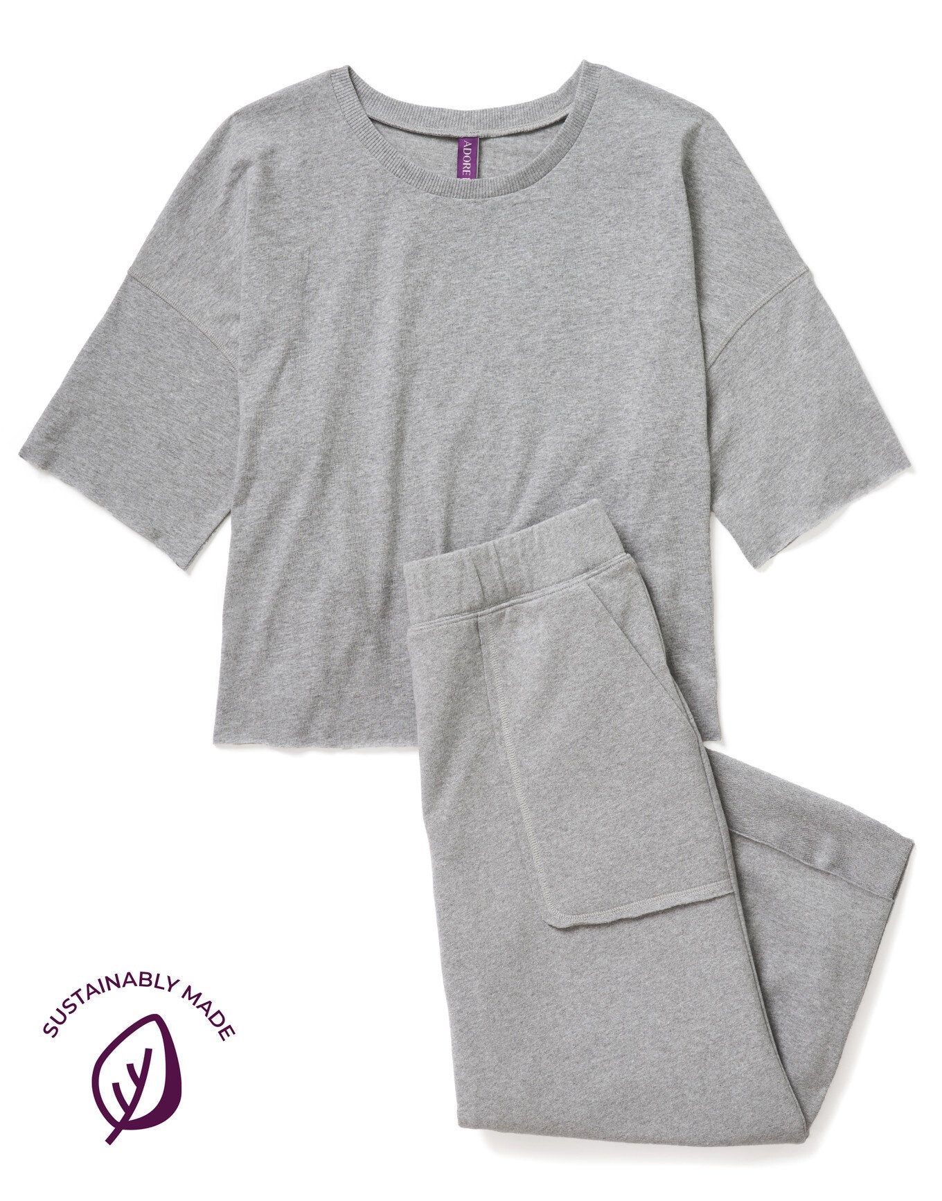 Adore Me Avery T-Shirt & Sweatpant Set in color Light Heather Gray and shape pj
