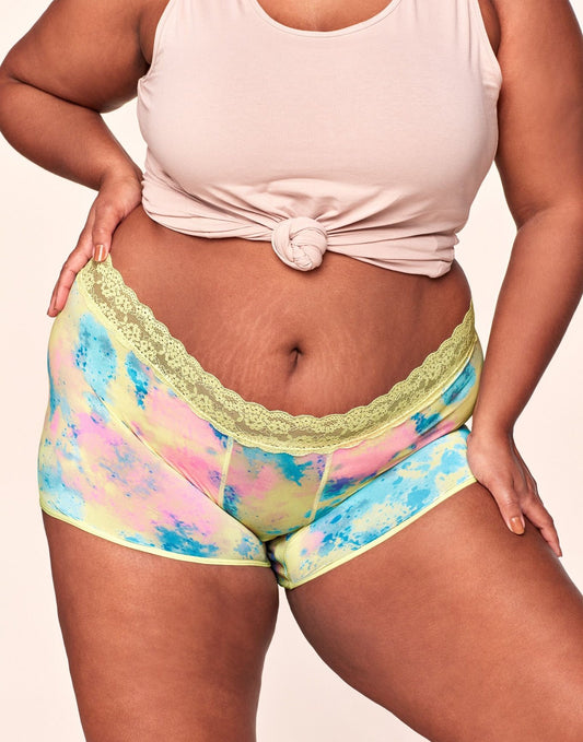 Joyja Emily period-proof panty in color Melted Tie Dye C02 and shape shortie