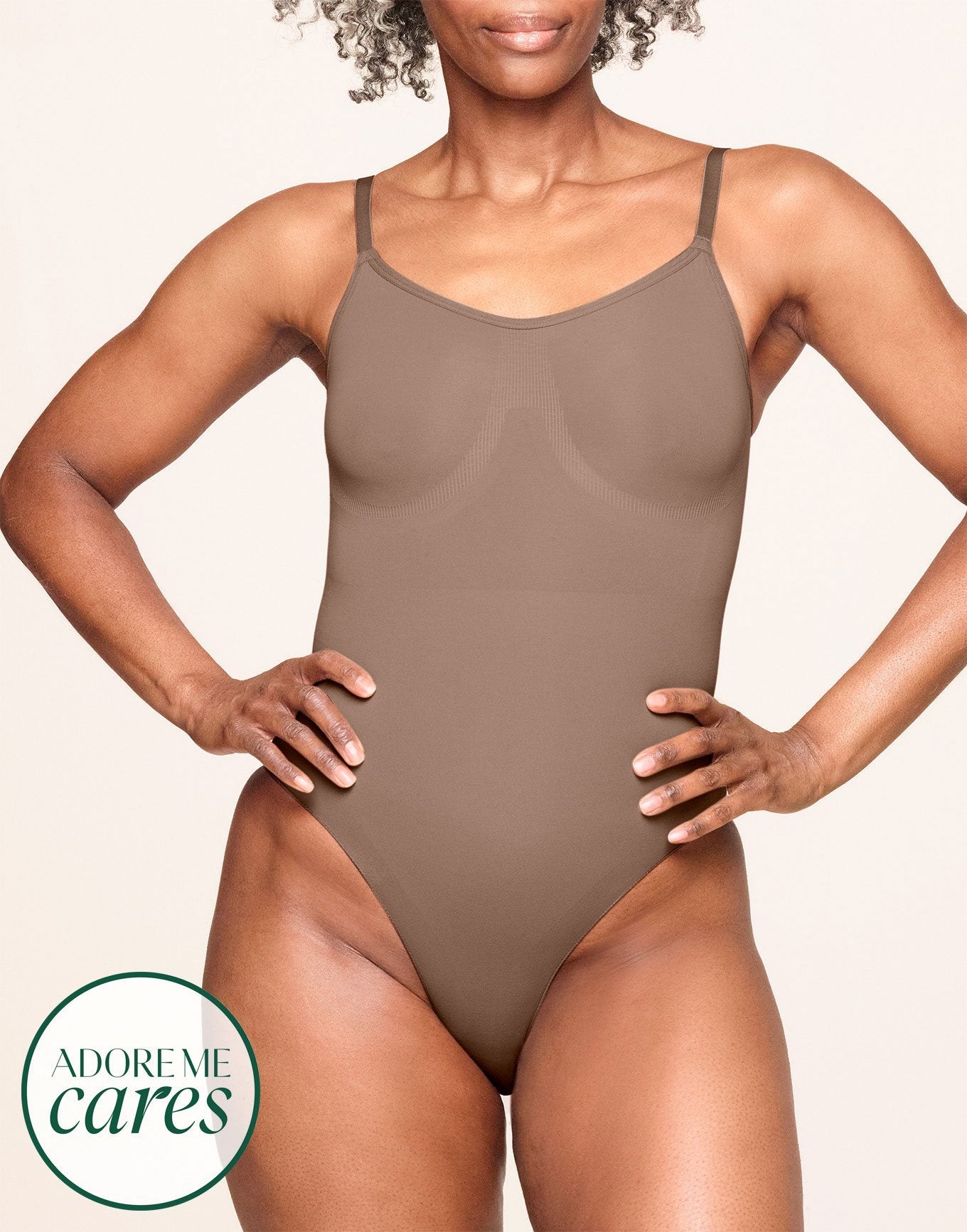 nueskin Cady High-Compression Cheeky Bodysuit in color Beaver Fur and shape bodysuit
