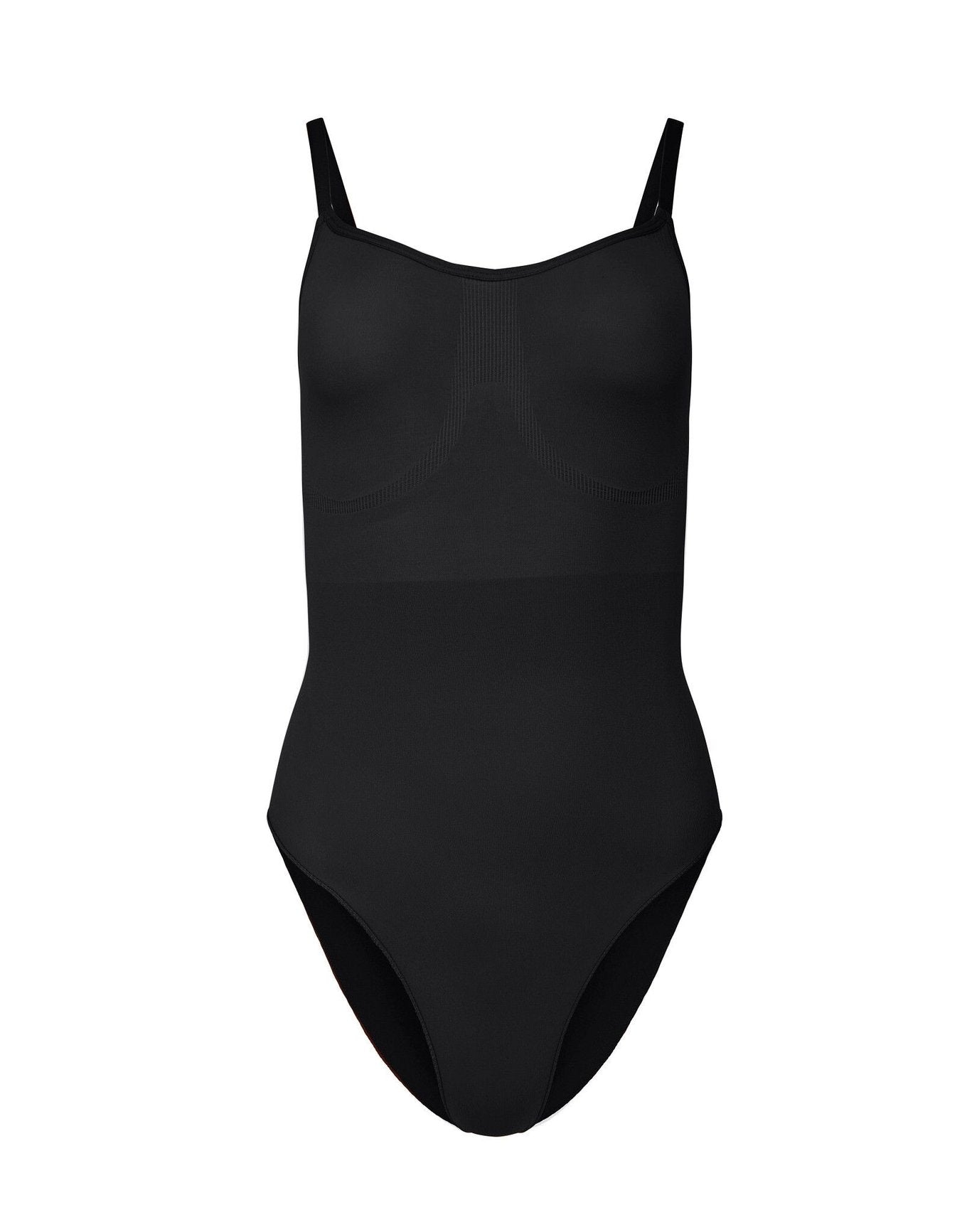 nueskin Cady High-Compression Cheeky Bodysuit in color Jet Black and shape bodysuit
