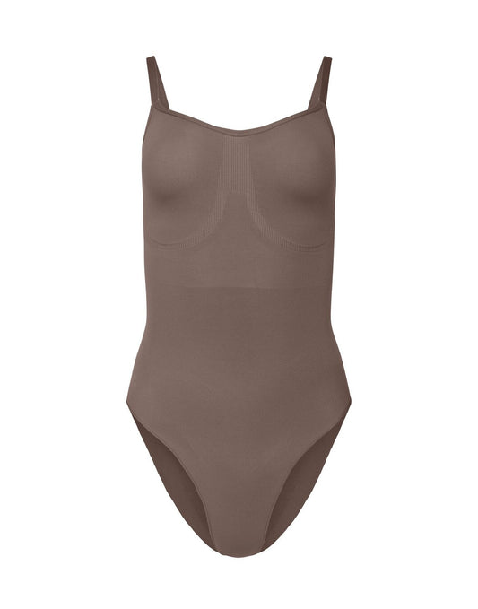 nueskin Cady High-Compression Cheeky Bodysuit in color Deep Taupe and shape bodysuit