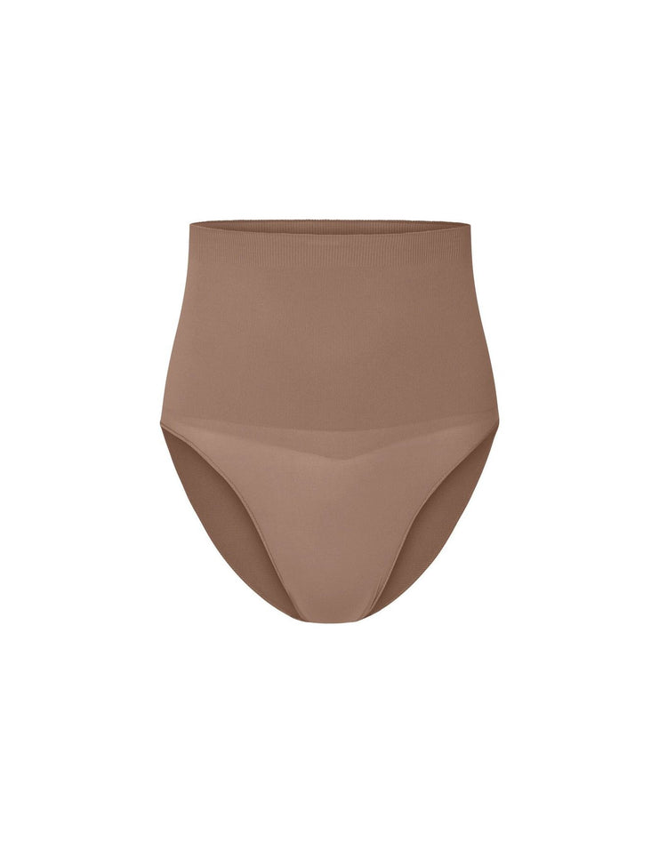nueskin Hayley High-Compression High-Waist Bikini Brief in color Beaver Fur and shape high waisted