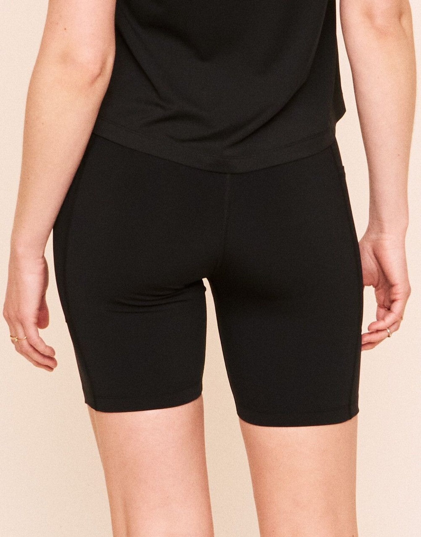 Earth Republic Anais High Waisted Short Biker Shorts in color Jet Black and shape short