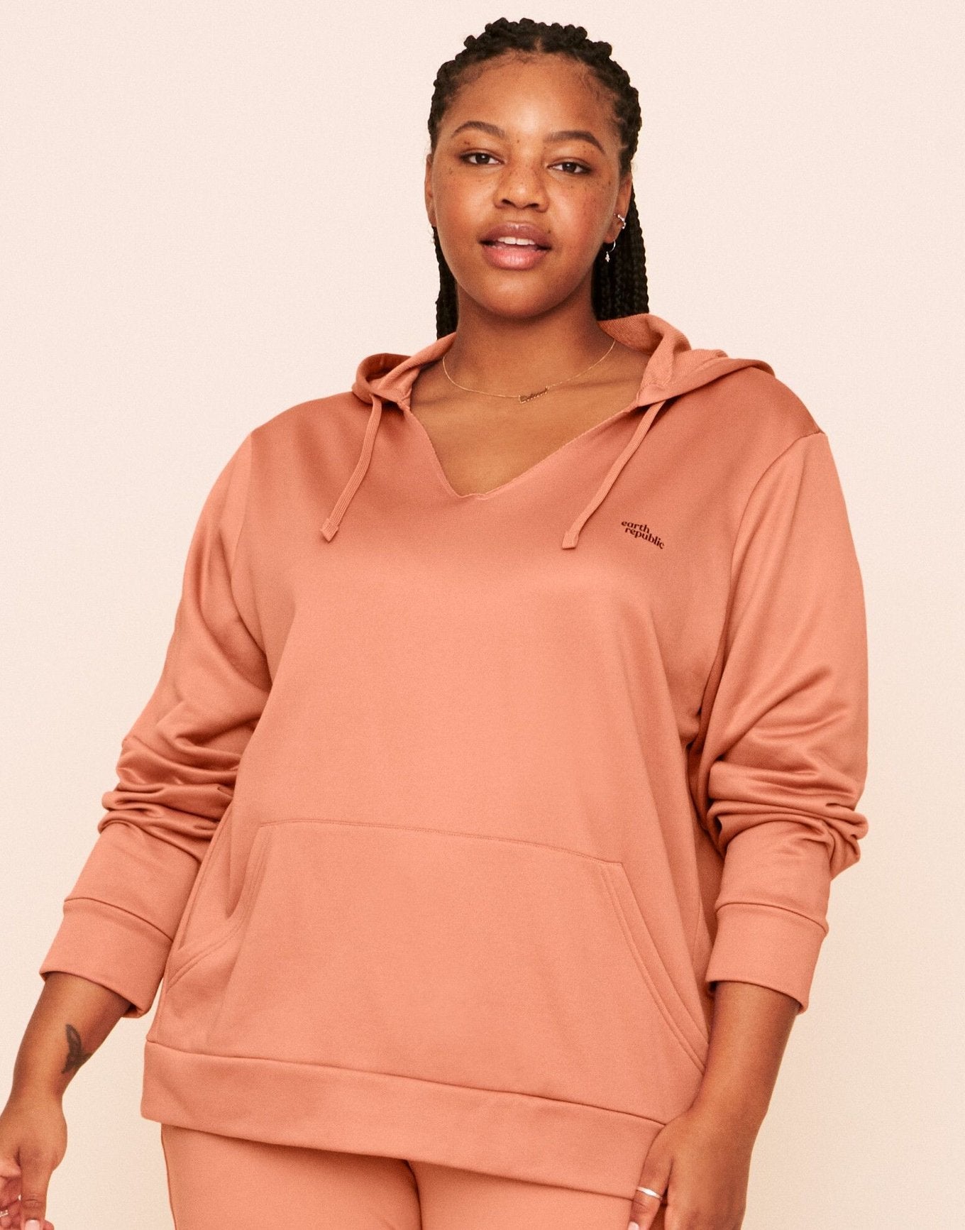 Earth Republic Faye Hooded Pullover Hoodie in color Rhododendron Marl and shape hoodie