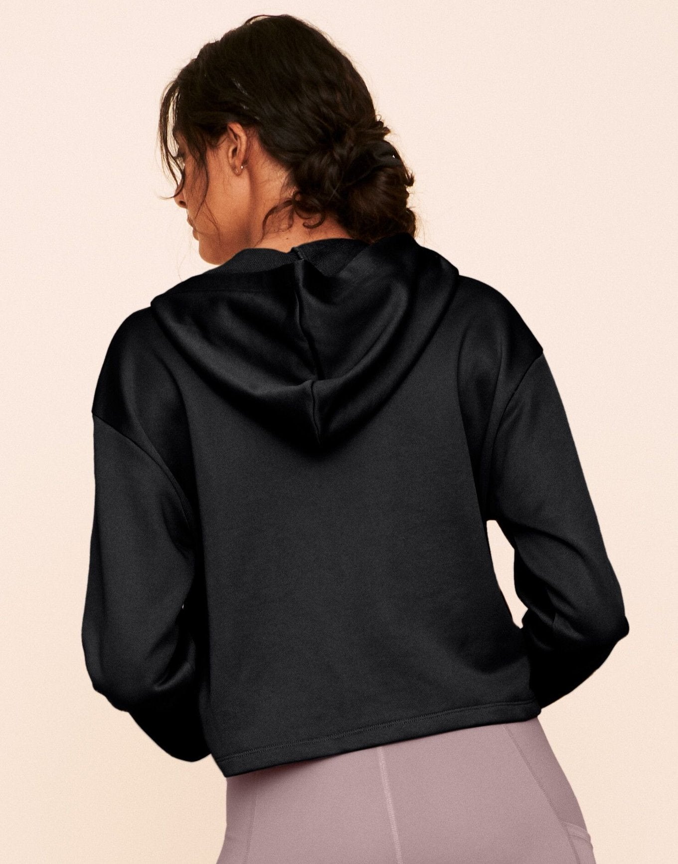 Earth Republic Myah Escape Luxe Hoodie Cropped Hoodie in color Jet Black and shape hoodie
