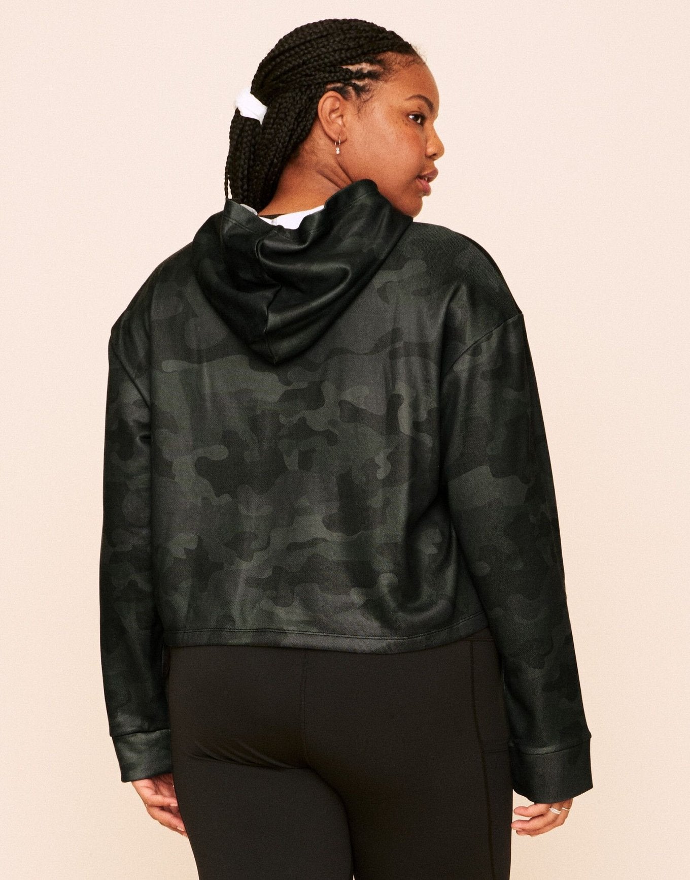 Earth Republic Myah Escape Luxe Hoodie Cropped Hoodie in color Dark Camo and shape hoodie