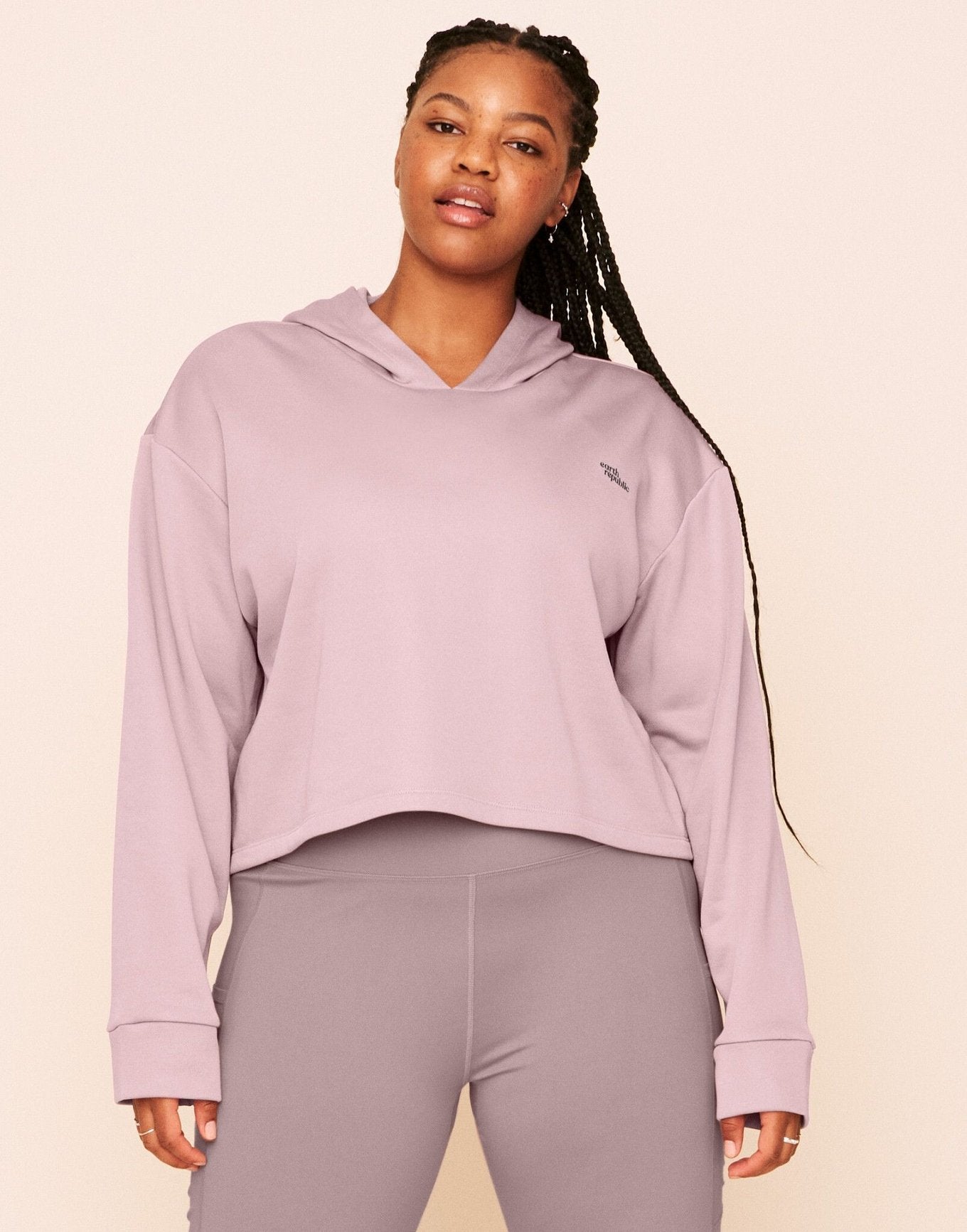 Earth Republic Myah Escape Luxe Hoodie Cropped Hoodie in color Chalk Pink and shape hoodie