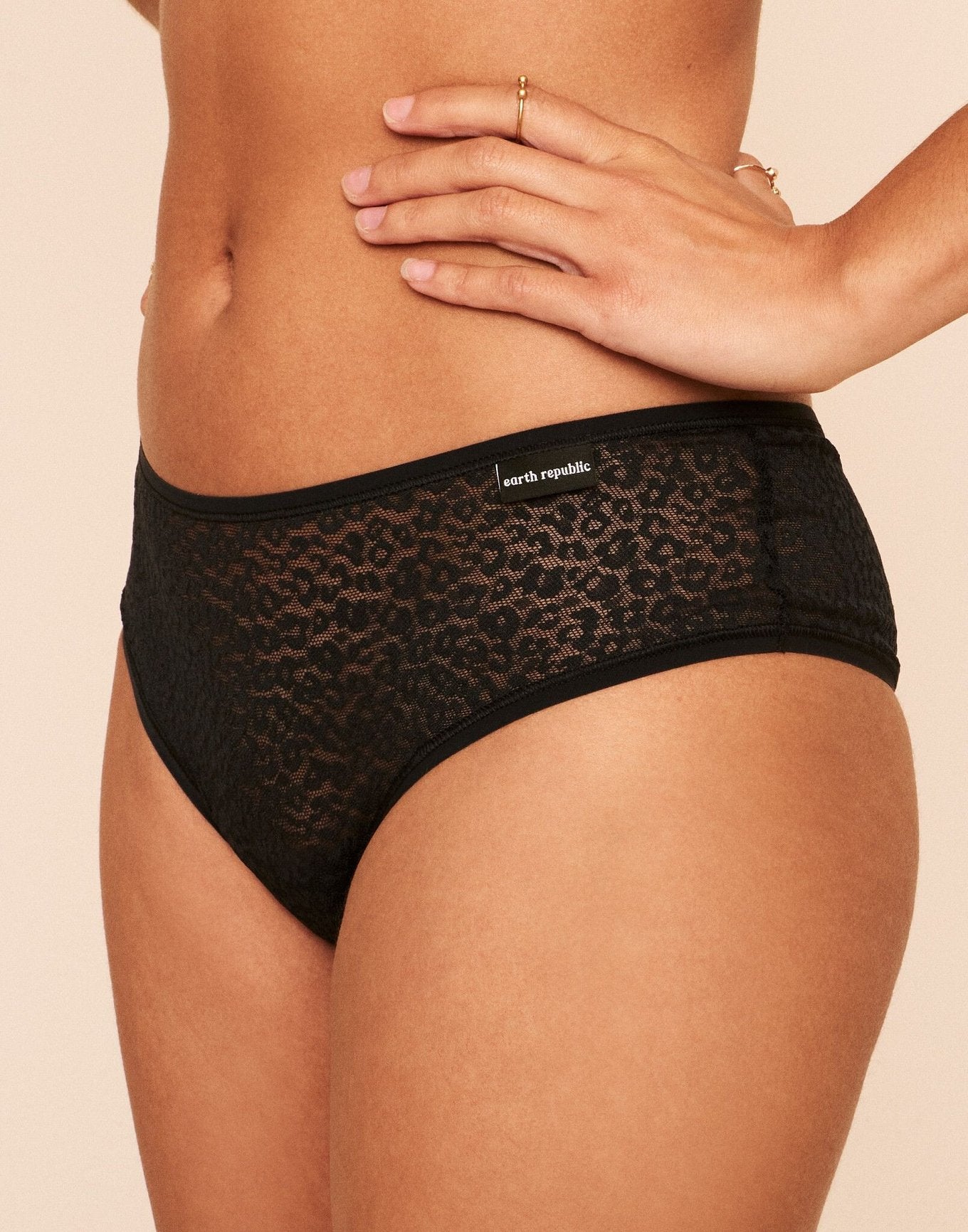 Earth Republic Billie Lace Lace Cheeky in color Jet Black and shape cheeky