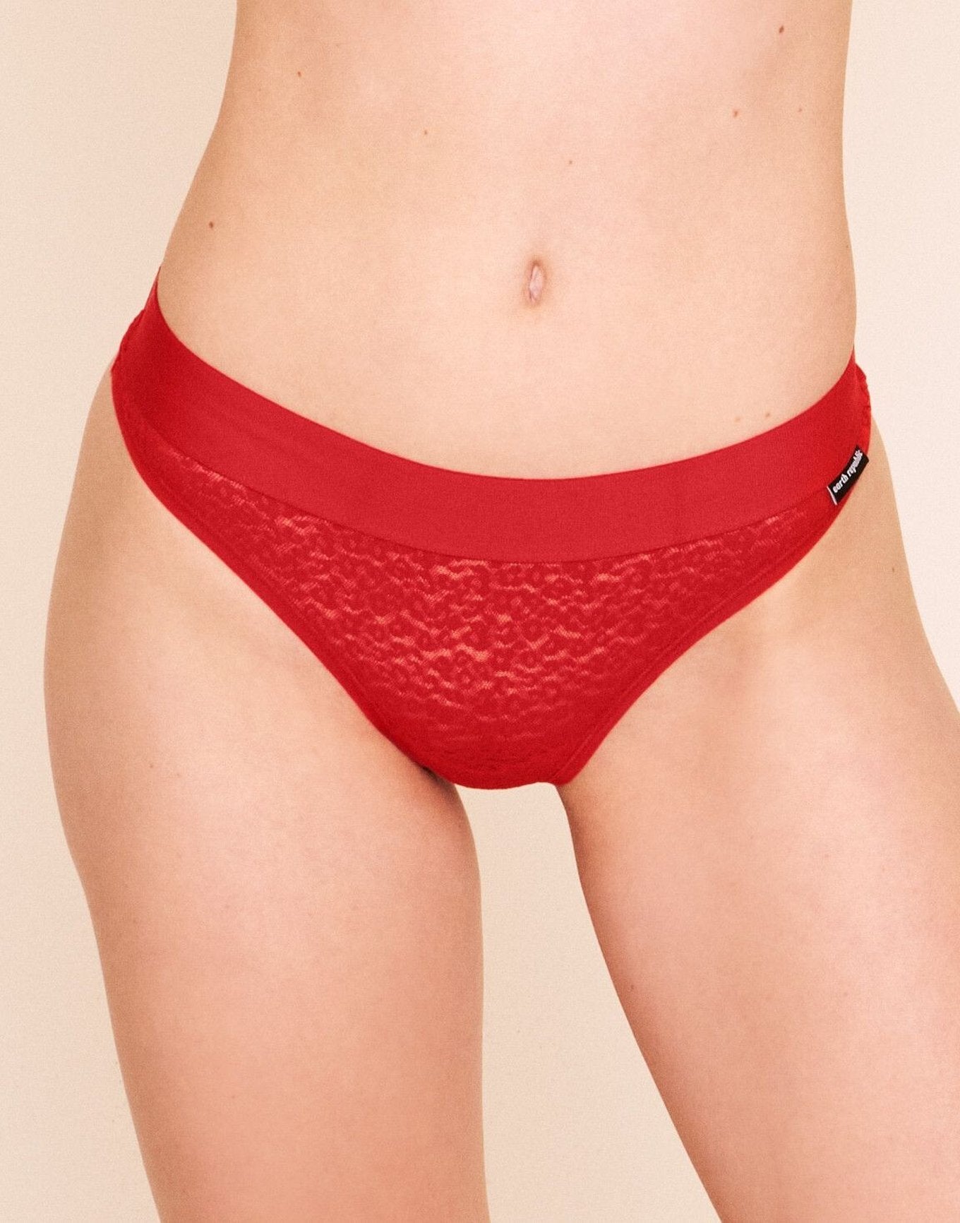Earth Republic Ariya Lace Lace Thong in color Flame Scarlet and shape thong