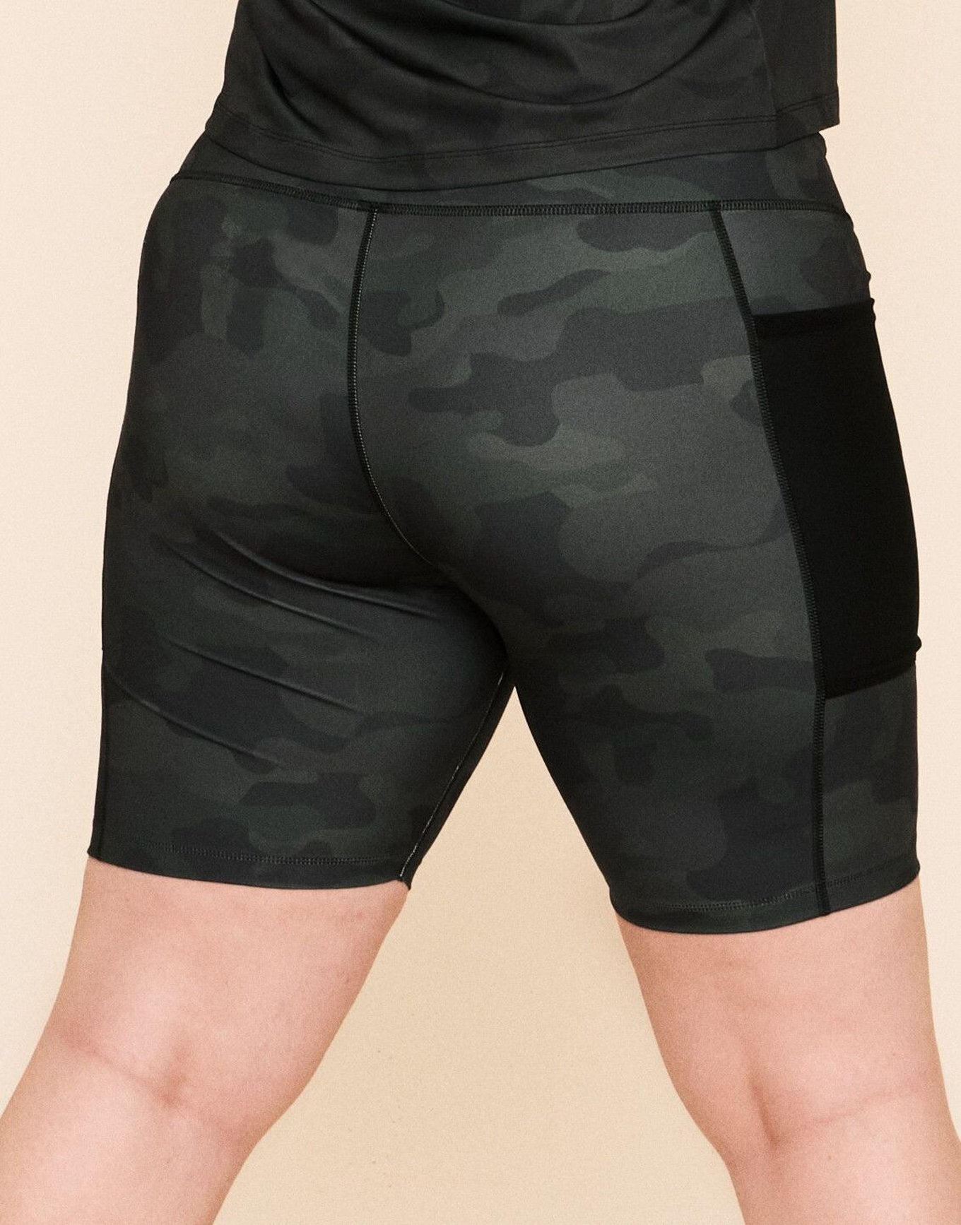 Earth Republic Anais High Waisted Short Biker Shorts in color Dark Camo and shape short