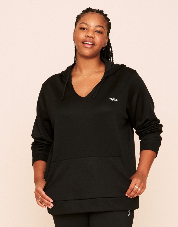 Earth Republic Faye Hooded Pullover Hoodie in color Jet Black and shape hoodie