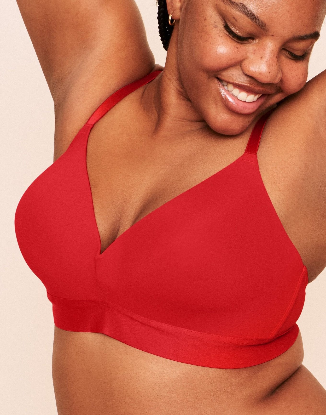 Earth Republic Makenna Lightly Lined Wireless Bra Wireless Bra in color Flame Scarlet and shape plunge