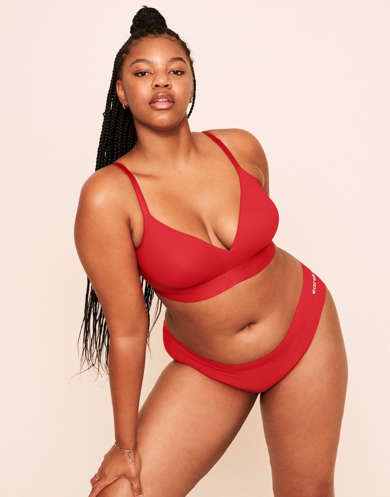 Earth Republic Makenna Lightly Lined Wireless Bra Wireless Bra in color Flame Scarlet and shape plunge