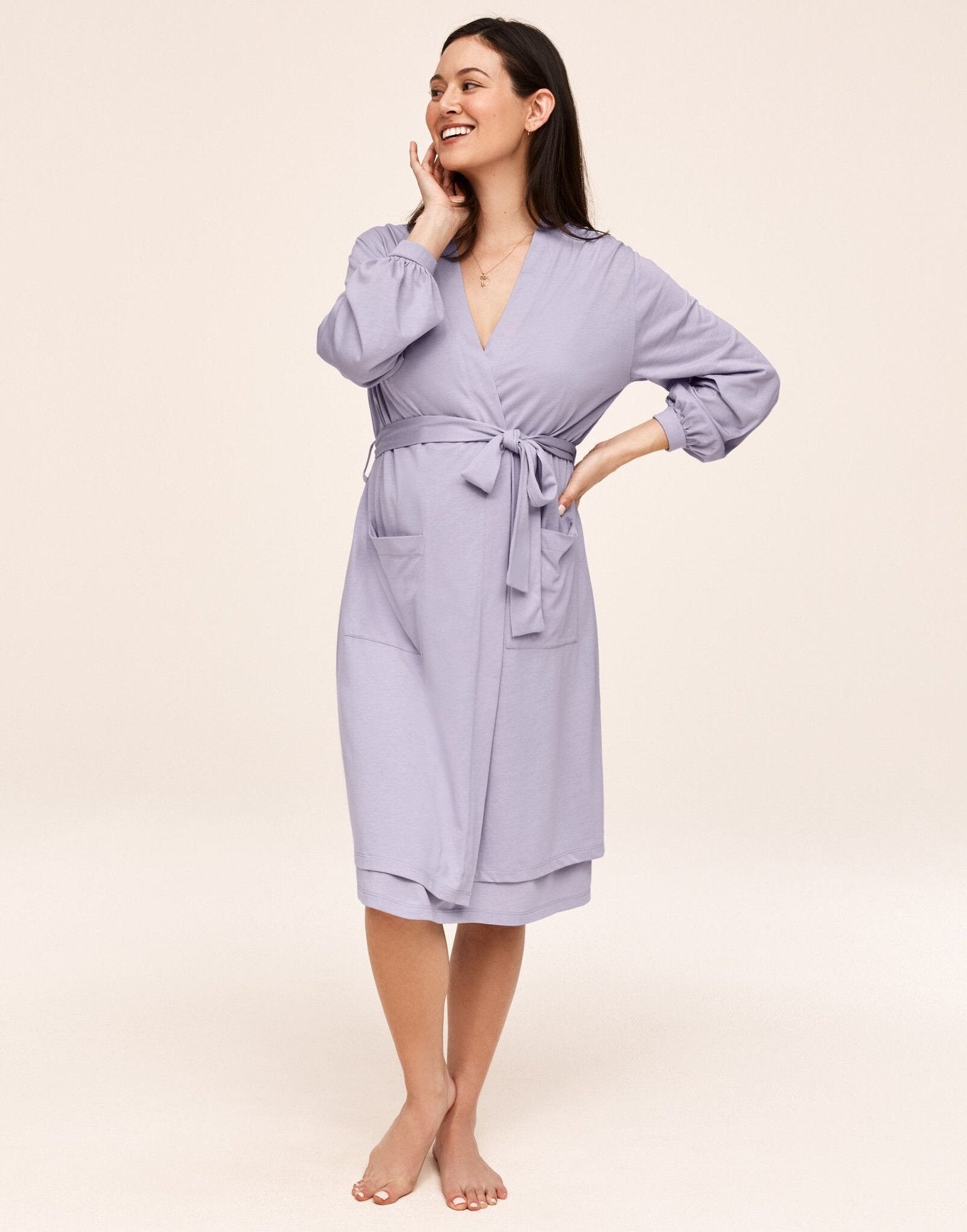 Belabumbum Elle Robe Luxe Pima Cotton in color Misty Lilac and shape robe