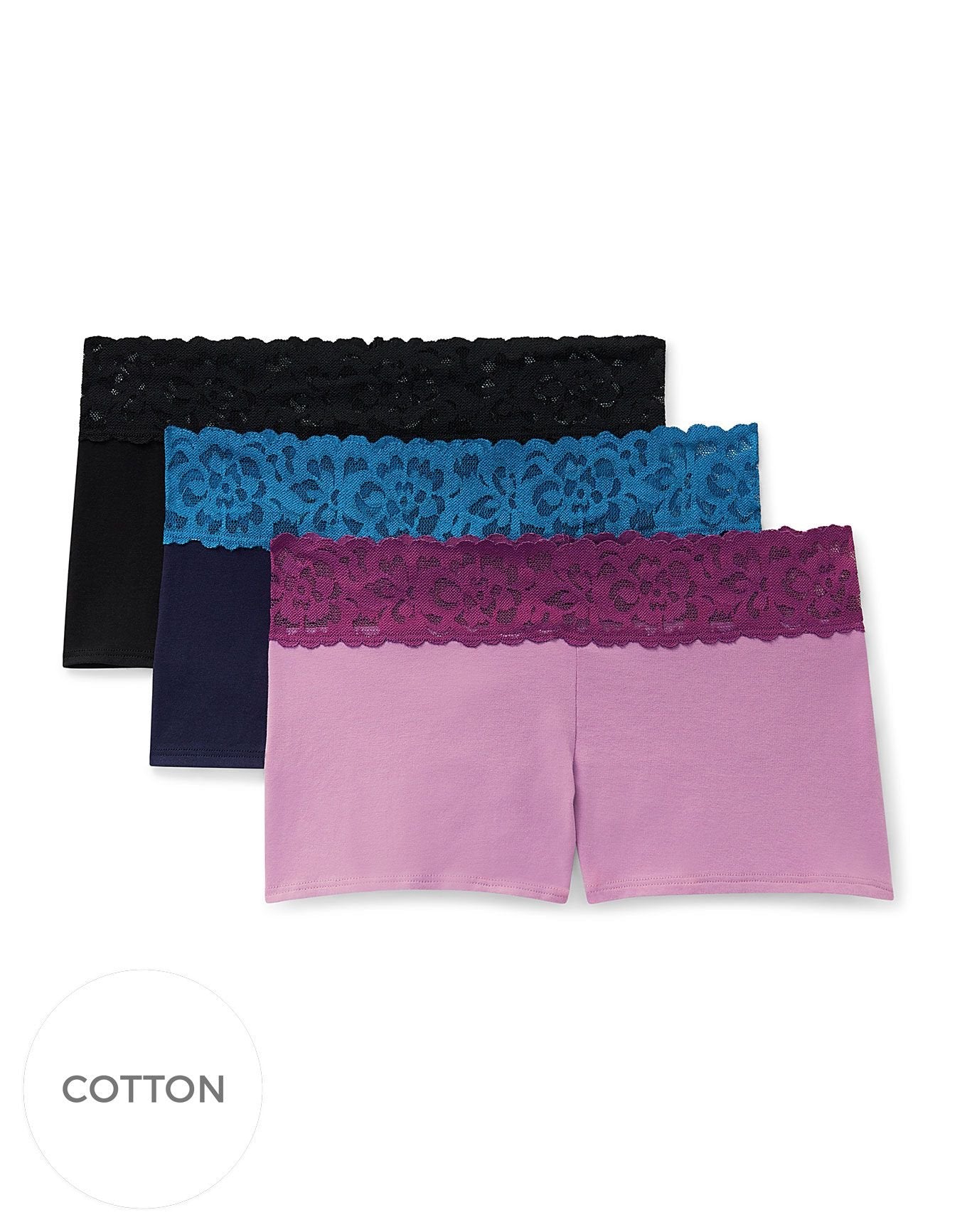 Adore Me Leondra Cotton Pack Shortie Panties (Pack of 3) in color Multi- BBP and shape shortie