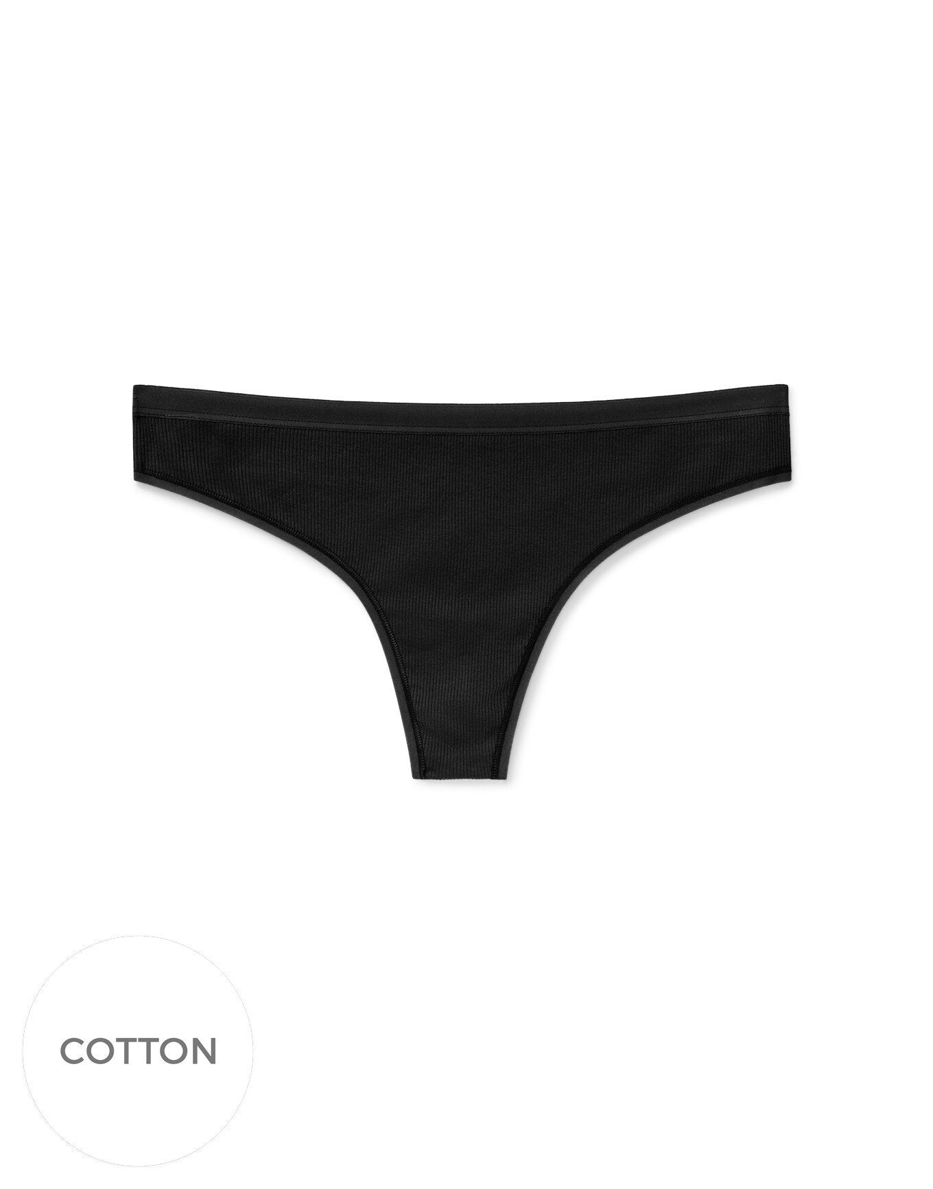 Adore Me Alexandra Ribbed Cotton Thong in color PureBlack 2ZUO and shape thong
