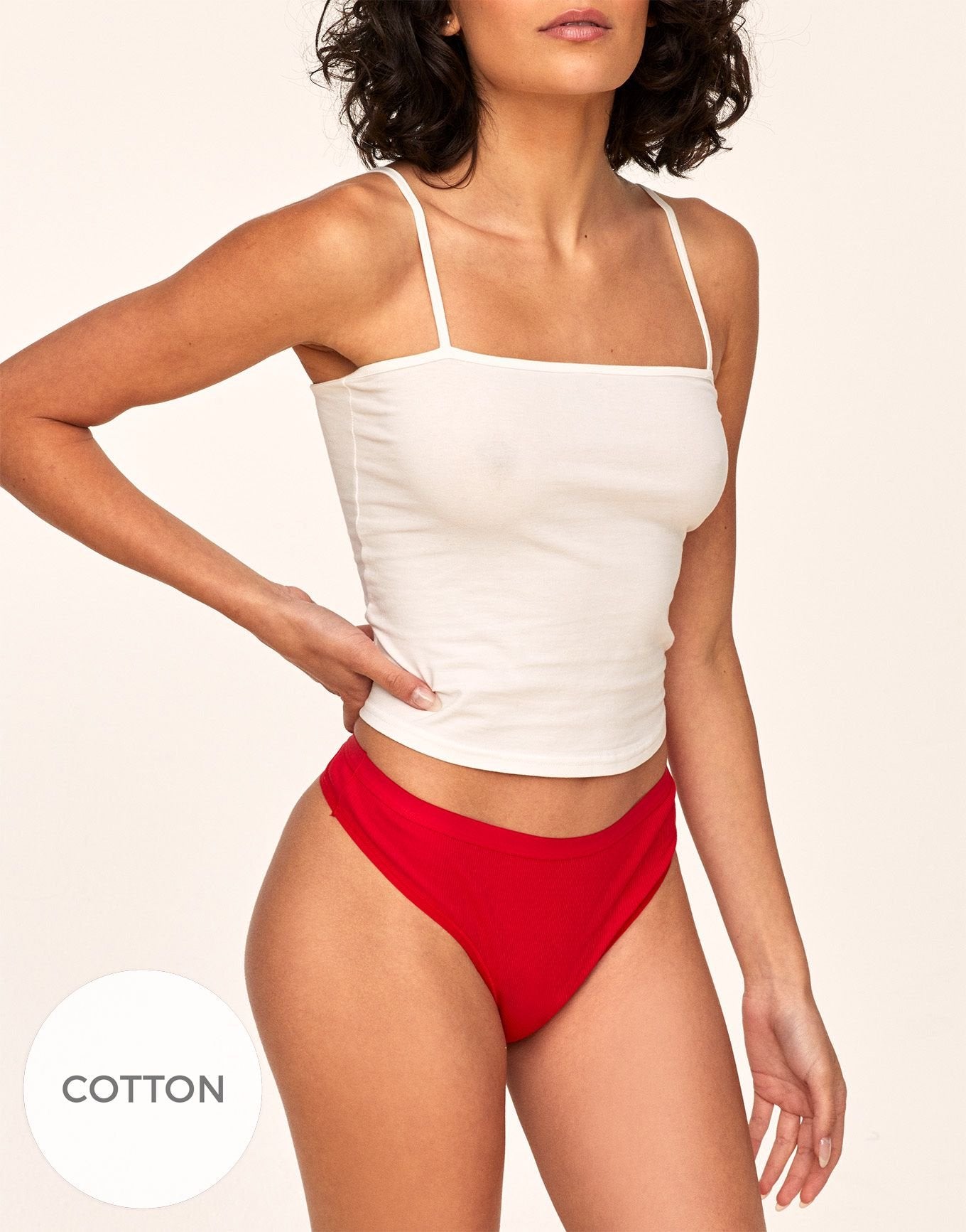 Adore Me Alexandra Ribbed Cotton Thong in color Red Pepper 3ET8 and shape thong