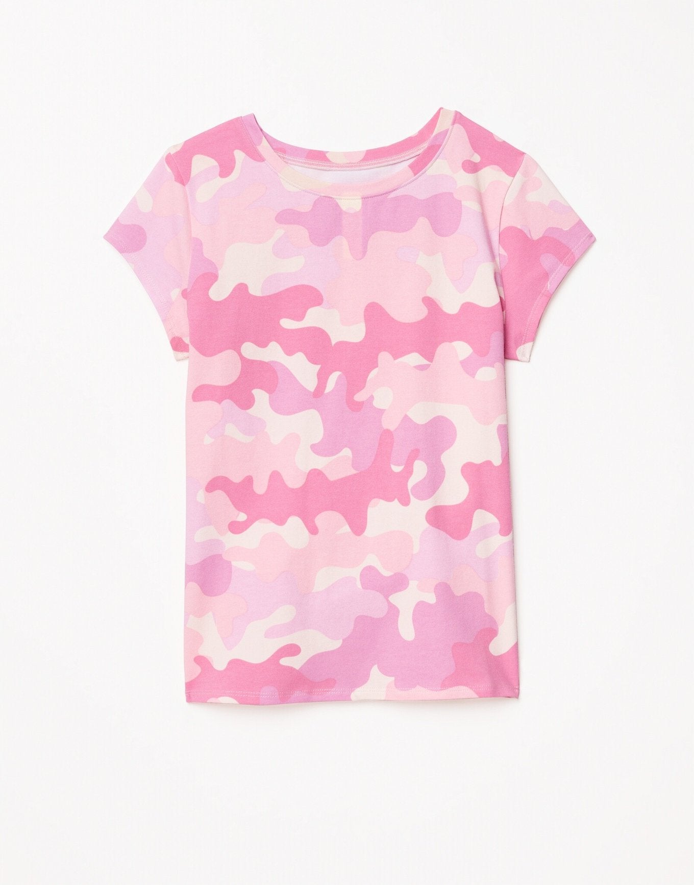 Outlines Kids Adalene in color Pink Camo and shape t-shirt