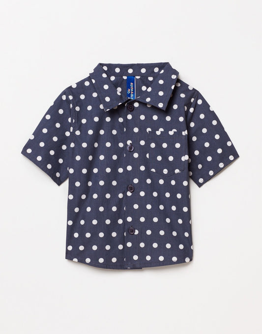Outlines Kids Wyatt in color Navy Dot and shape shirt