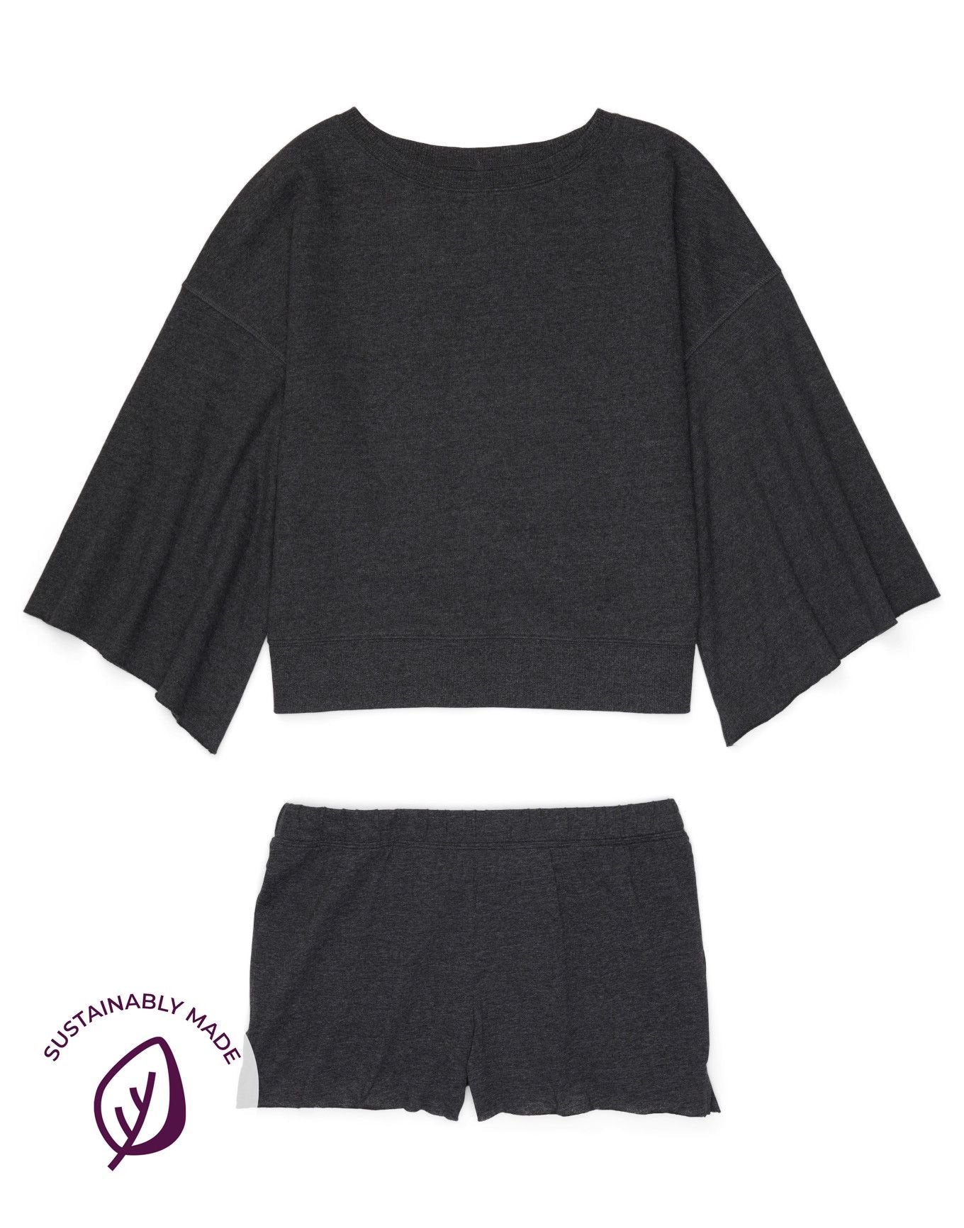 Adore Me Bailey Sweatshirt & Short Set in color Cyclo 102 Dark Heather Gray and shape pj