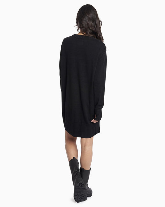 YesAnd Organic Knit Sweater Dress Knit Sweater Dress in color White Love on Black and shape sheath