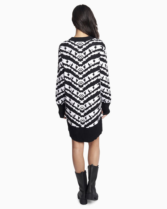 YesAnd Organic Knit Sweater Dress Knit Sweater Dress in color B&W Jacquard C01 and shape sheath