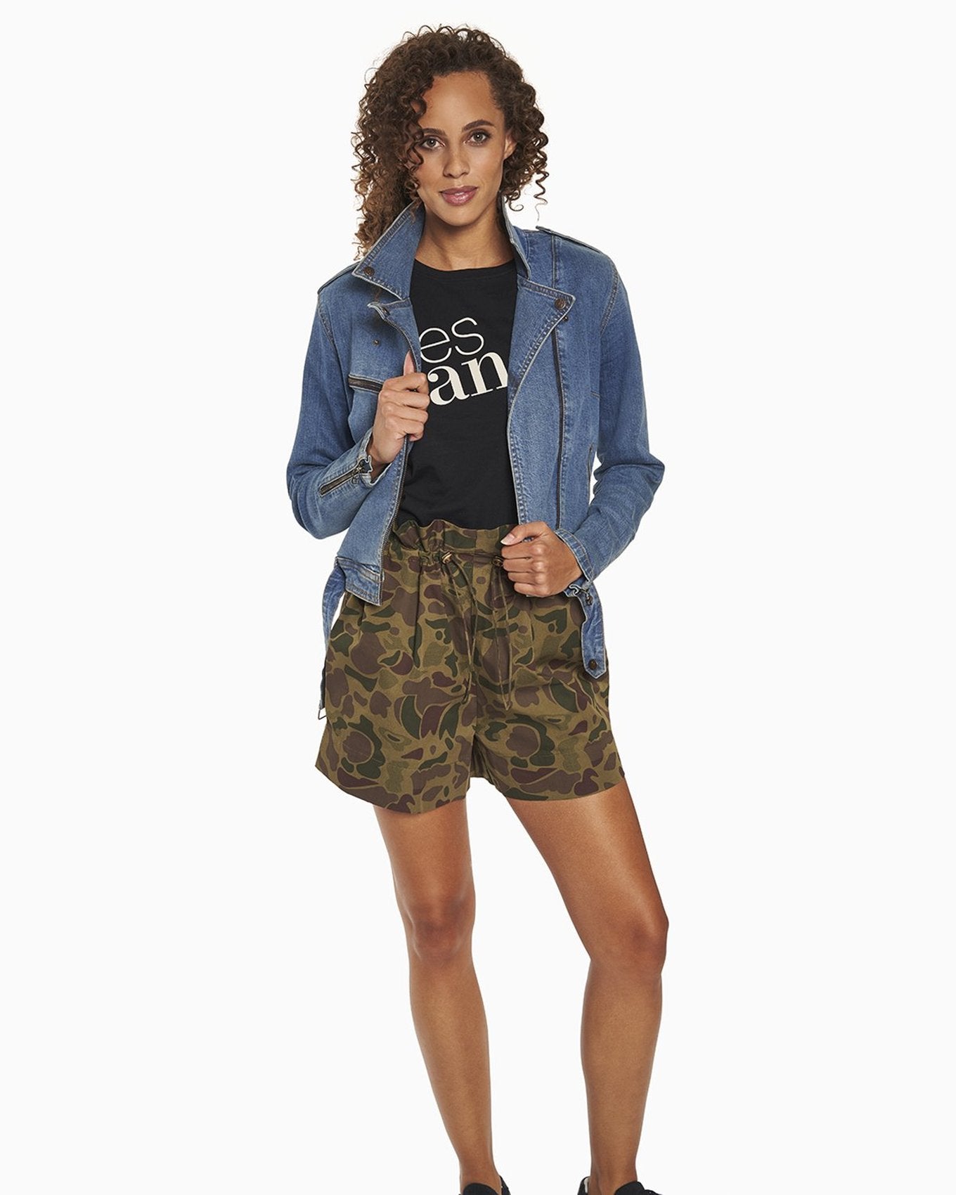 YesAnd Organic Print Paperbag Shorts Shorts in color Romantic Camo and shape shorts
