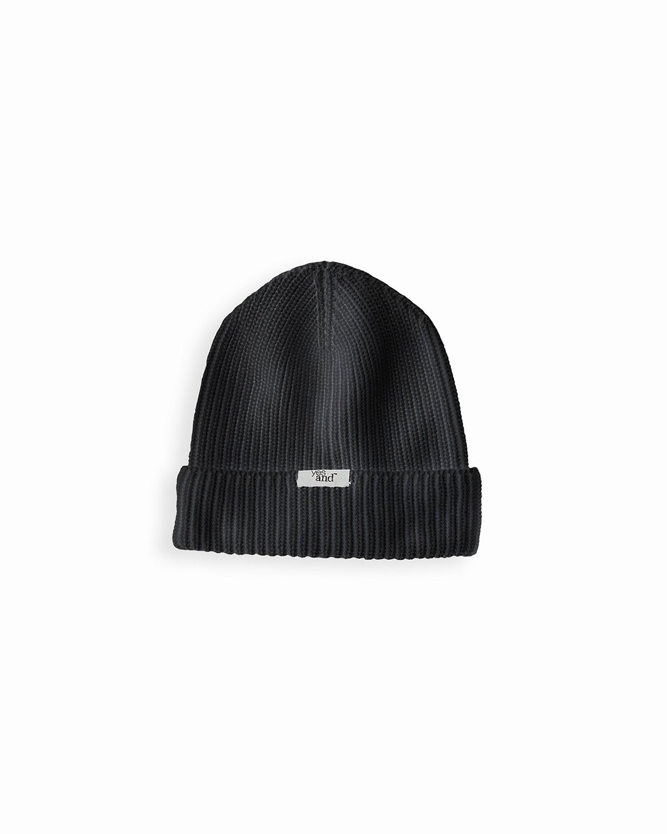 YesAnd Organic Knit Beanie Knit Beanie in color Jet Black and shape beanie