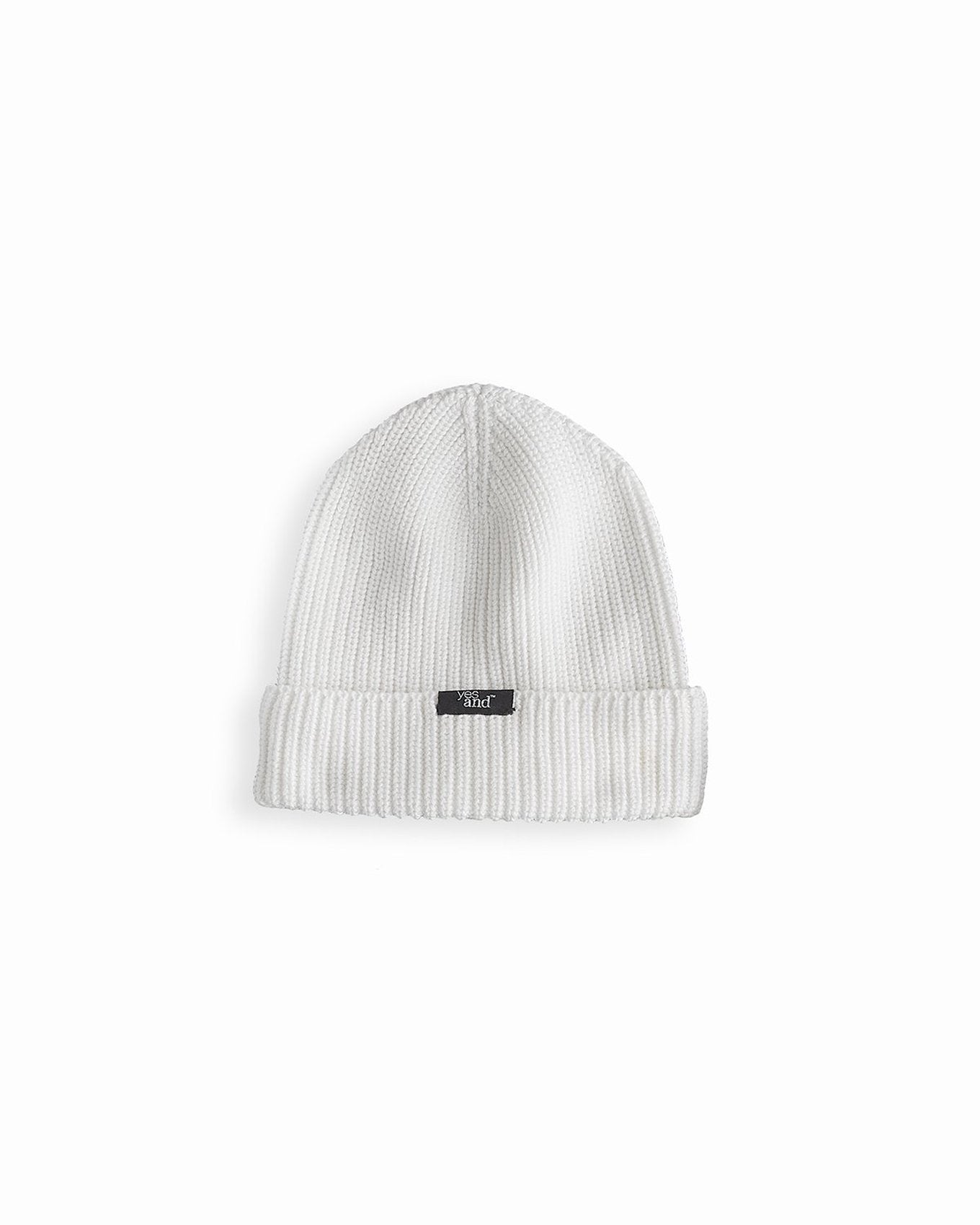 YesAnd Organic Knit Beanie Knit Beanie in color Bright White and shape beanie
