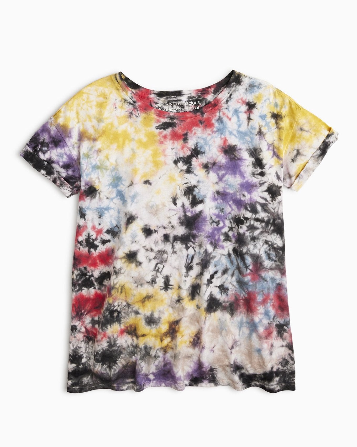 YesAnd Organic Tie Dye Rolled Short Sleeve T-Shirt T-Shirt in color Splatter Tie Dye C02 and shape t-shirt