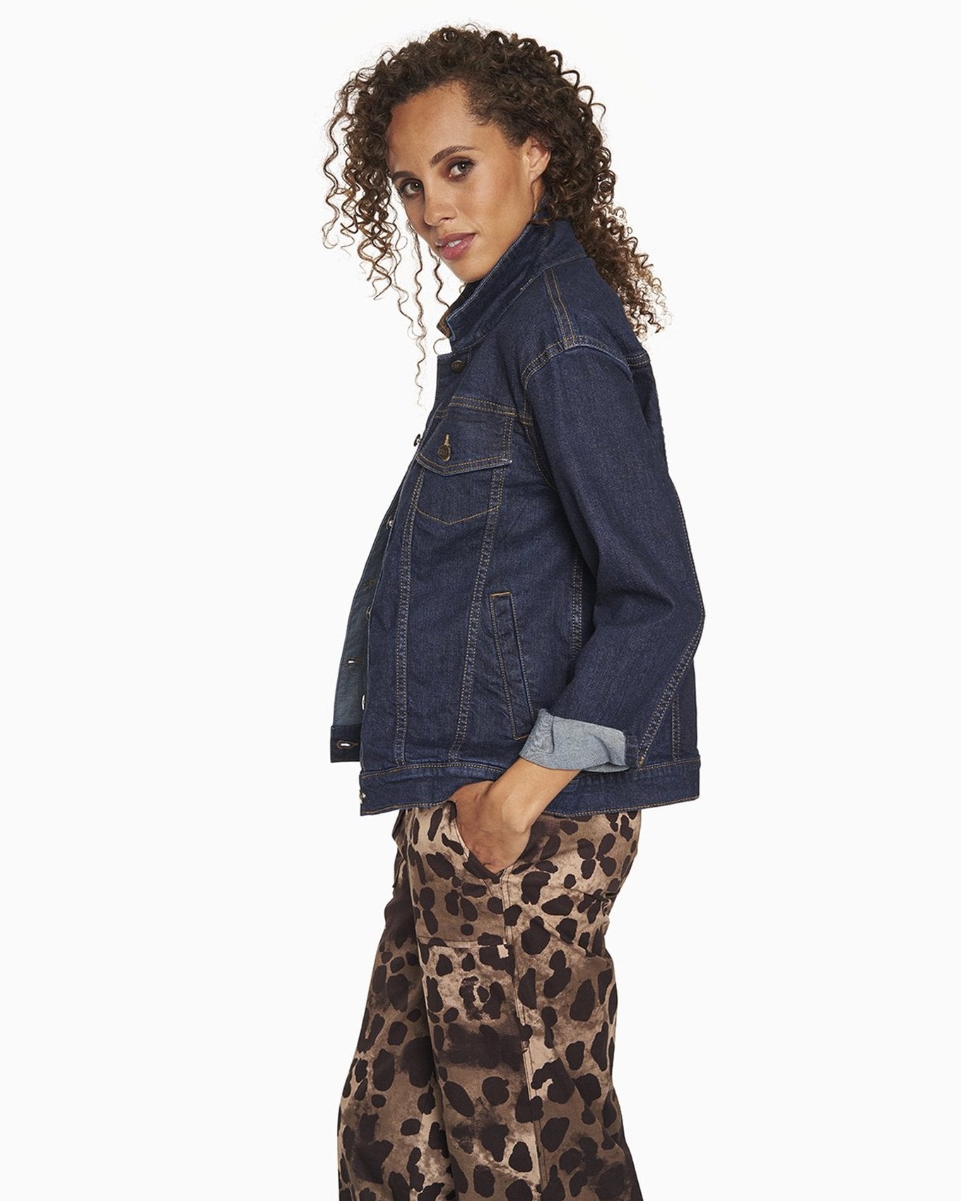 YesAnd Organic Print Utility Pant Pant in color Classic Leopard C01 and shape pants