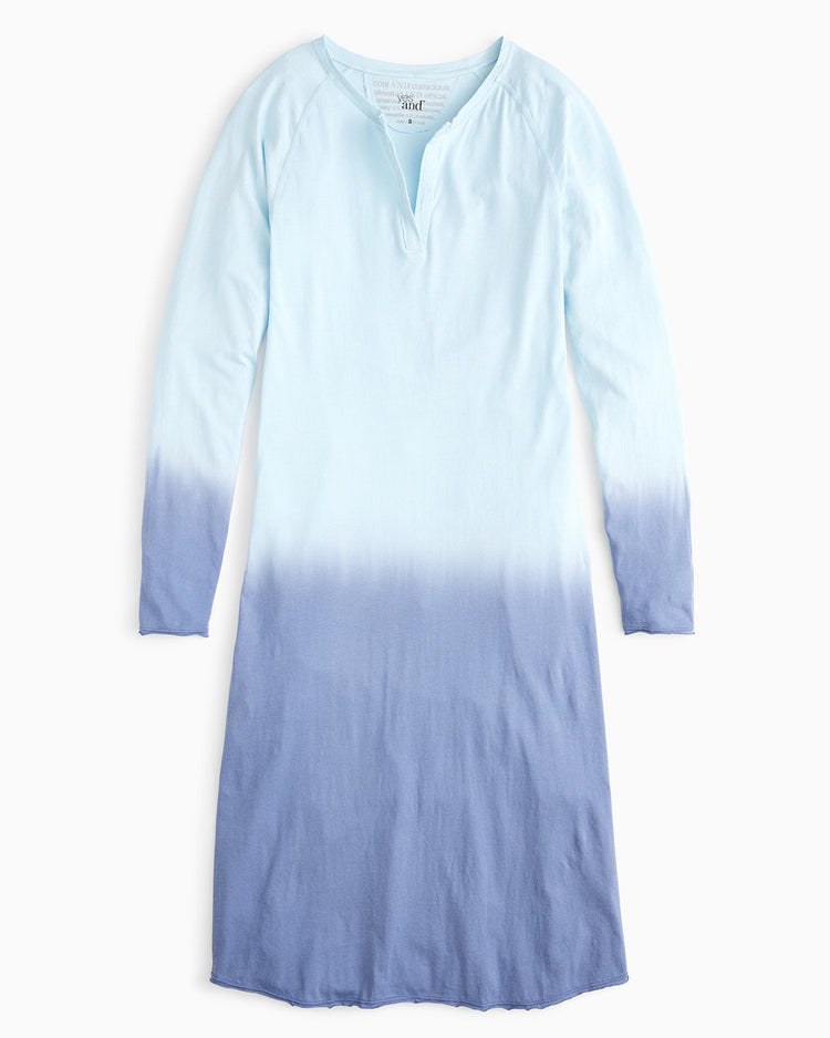 YesAnd Organic Dip Dye Lounge Dress Lounge Dress in color Blue Tie Dye and shape sheath
