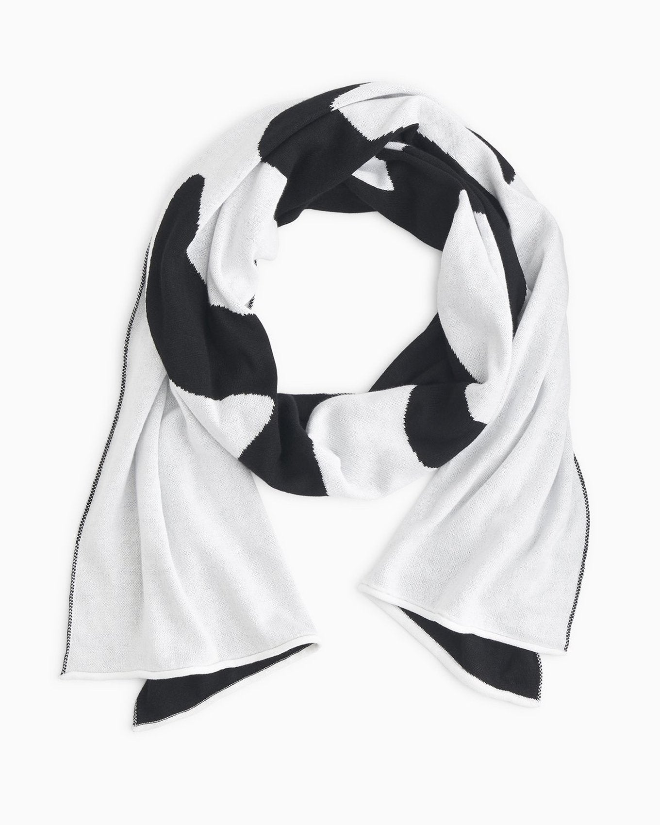 YesAnd Organic Knit Scarf Knit Scarf in color Black Love on White and shape scarf