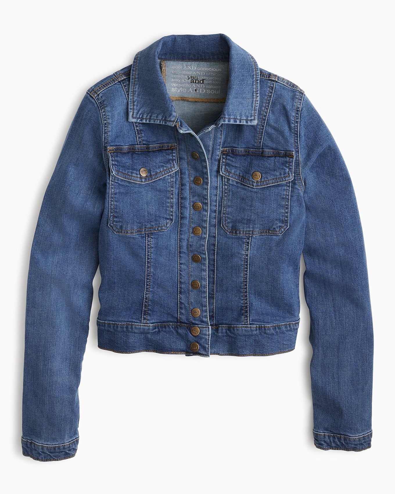 YesAnd Organic Denim Fitted Snap Jacket Jacket in color Denim Light and shape jacket