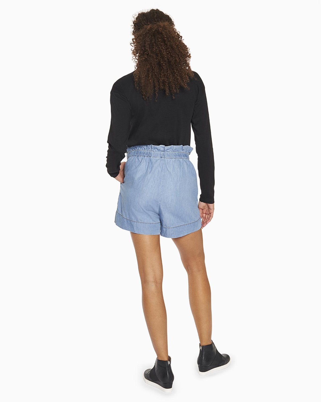 YesAnd Organic Denim Paperbag Short Short in color Denim Light and shape shorts