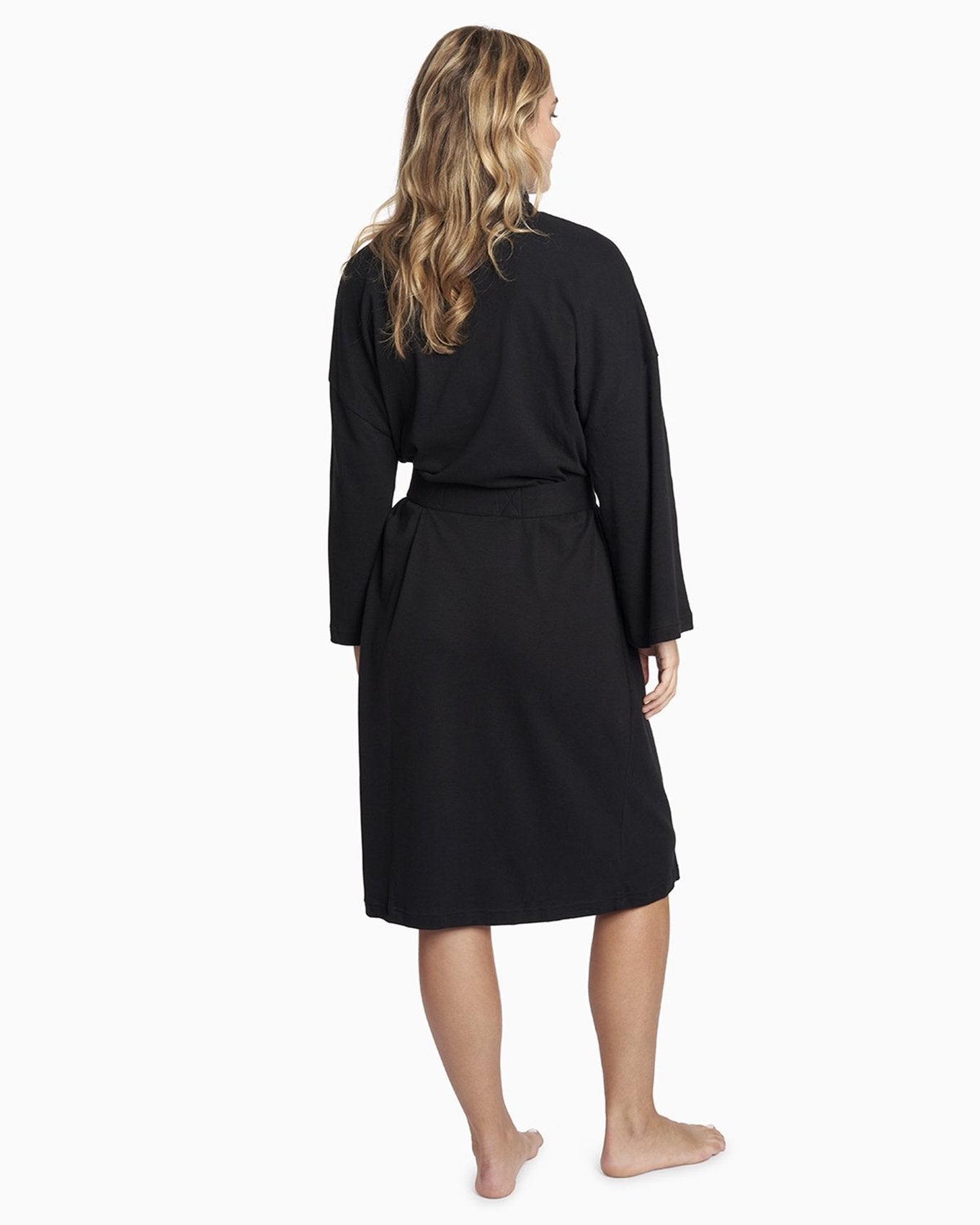 YesAnd Organic Knit Robe Knit Robe in color Jet Black and shape robe