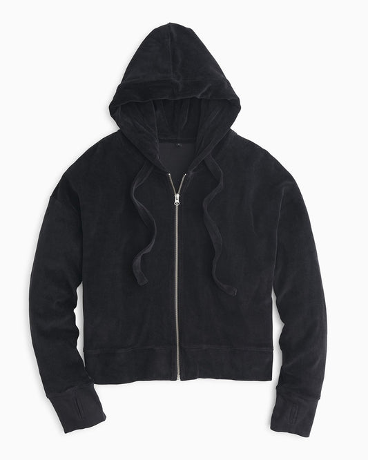 YesAnd Organic Velour Zip Hoodie Hoodie in color Jet Black and shape sweatshirt
