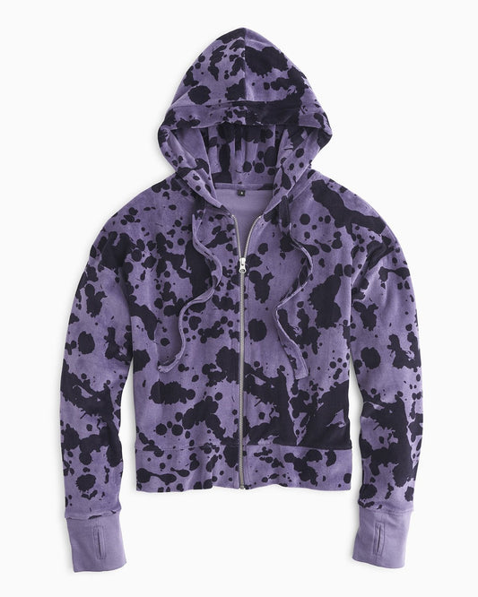 YesAnd Organic Velour Zip Hoodie Hoodie in color Purple Splash  and shape sweatshirt