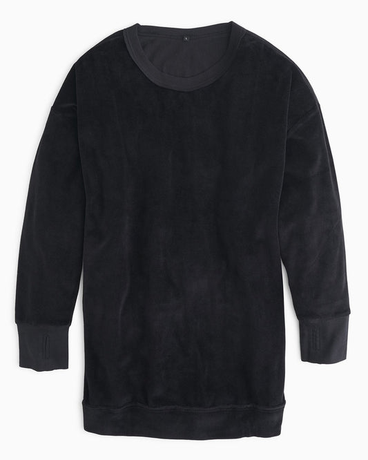 YesAnd Organic Velour Sweatshirt Dress Sweatshirt Dress in color Jet Black and shape sheath